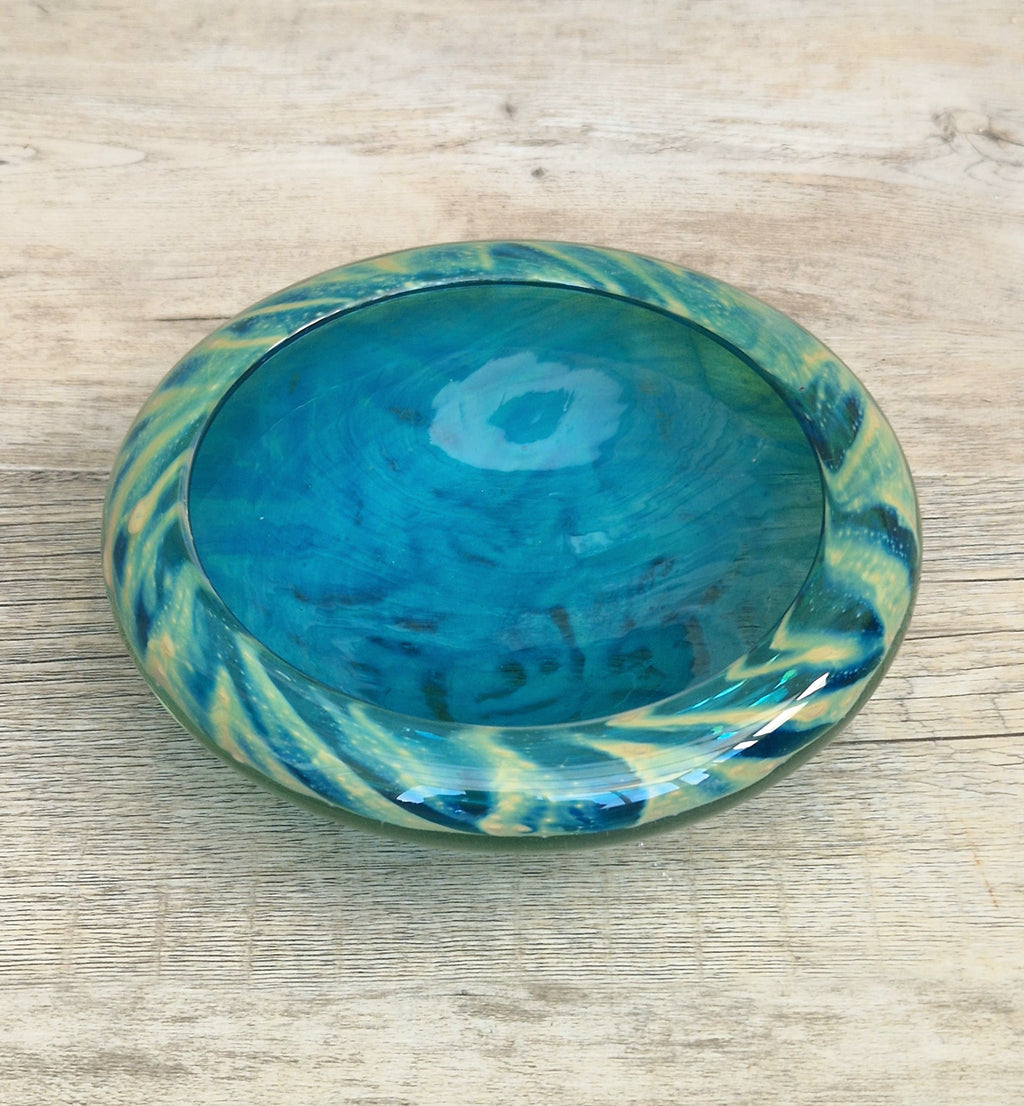 Mdina Glass Green Whirlpool Bowl Vintage 1970s Michael Harris Art Glass Malta