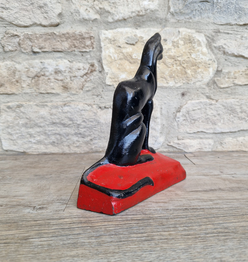 Antique Rare Cast Iron Art Deco Black Sitting Cat Doorstop