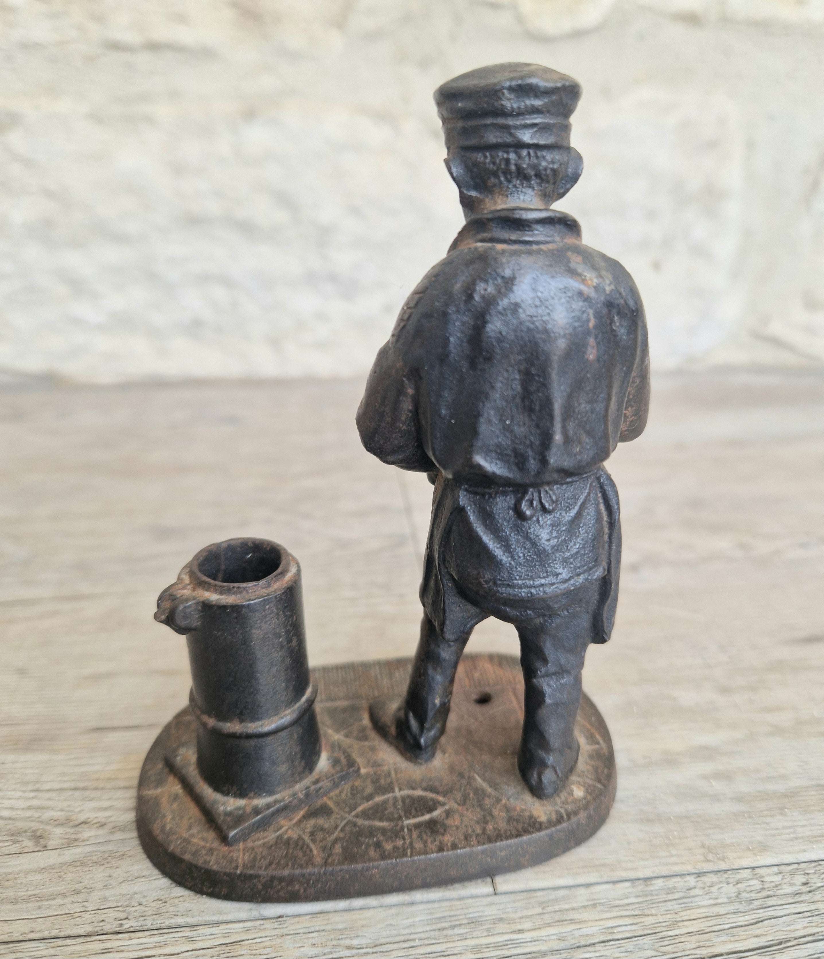 Rare Antique E.G. Zimmermann Hanau Cast Iron Shoeshine Boy Figural Table Match Holder & Striker