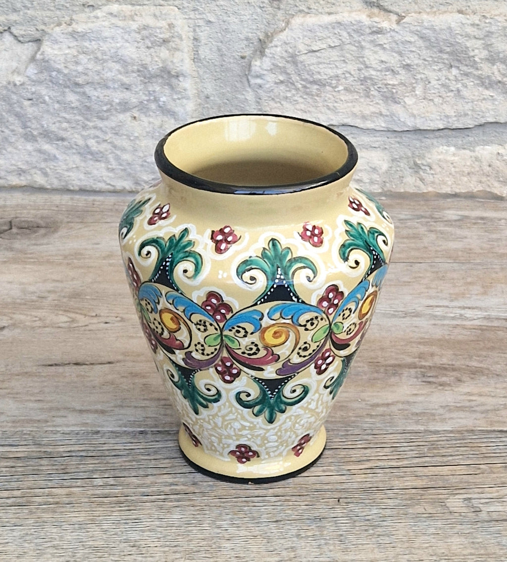 Vintage Molaroni Pesaro Italian Majolica 15cm Grotesque Baluster Vase