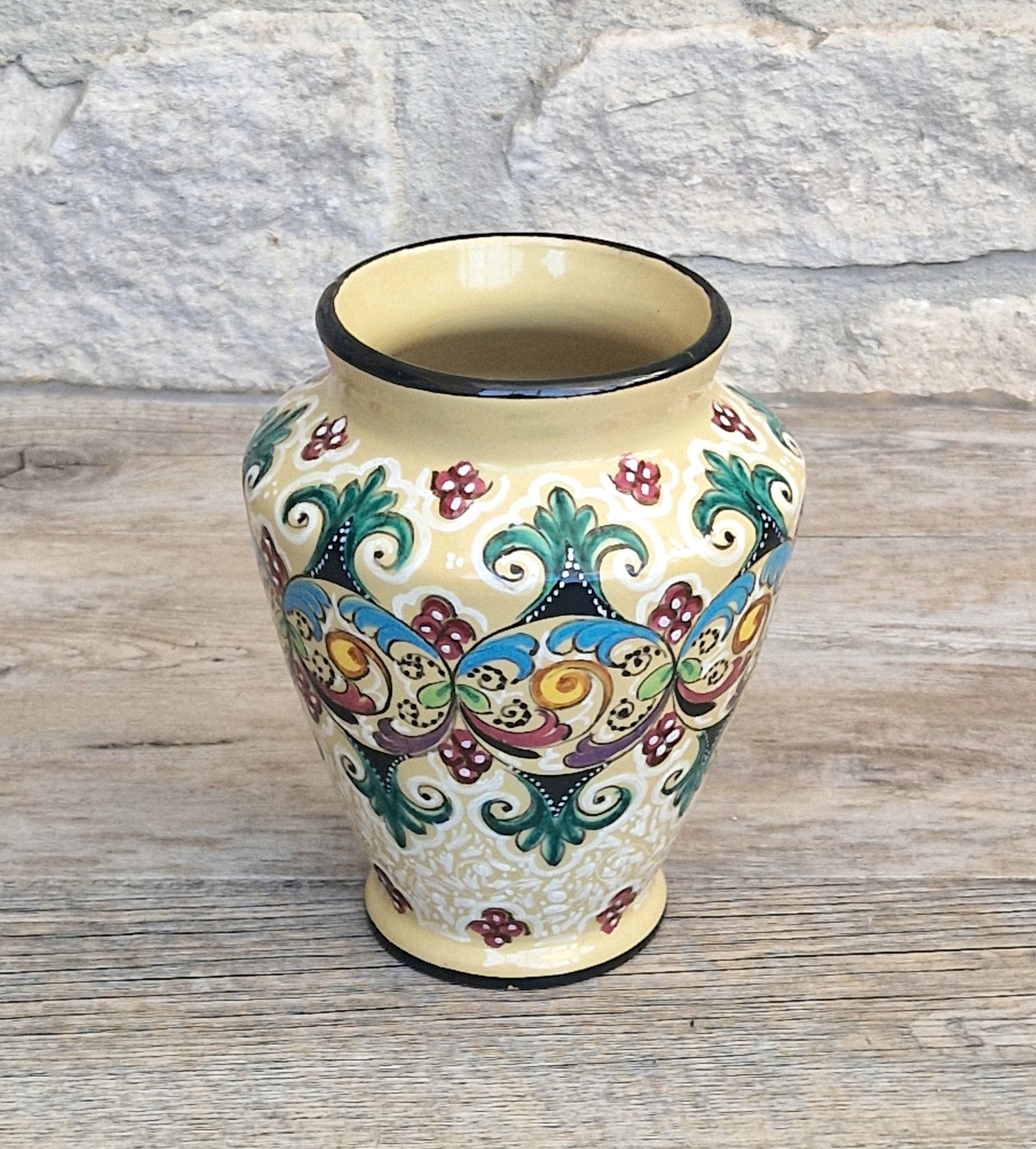 Vintage Molaroni Pesaro Italian Majolica 15cm Grotesque Baluster Vase