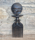 Vintage 31cm Ashanti Wooden Comb Duafe Hand Carved African Tribal Art Ghana Akuaba Doll