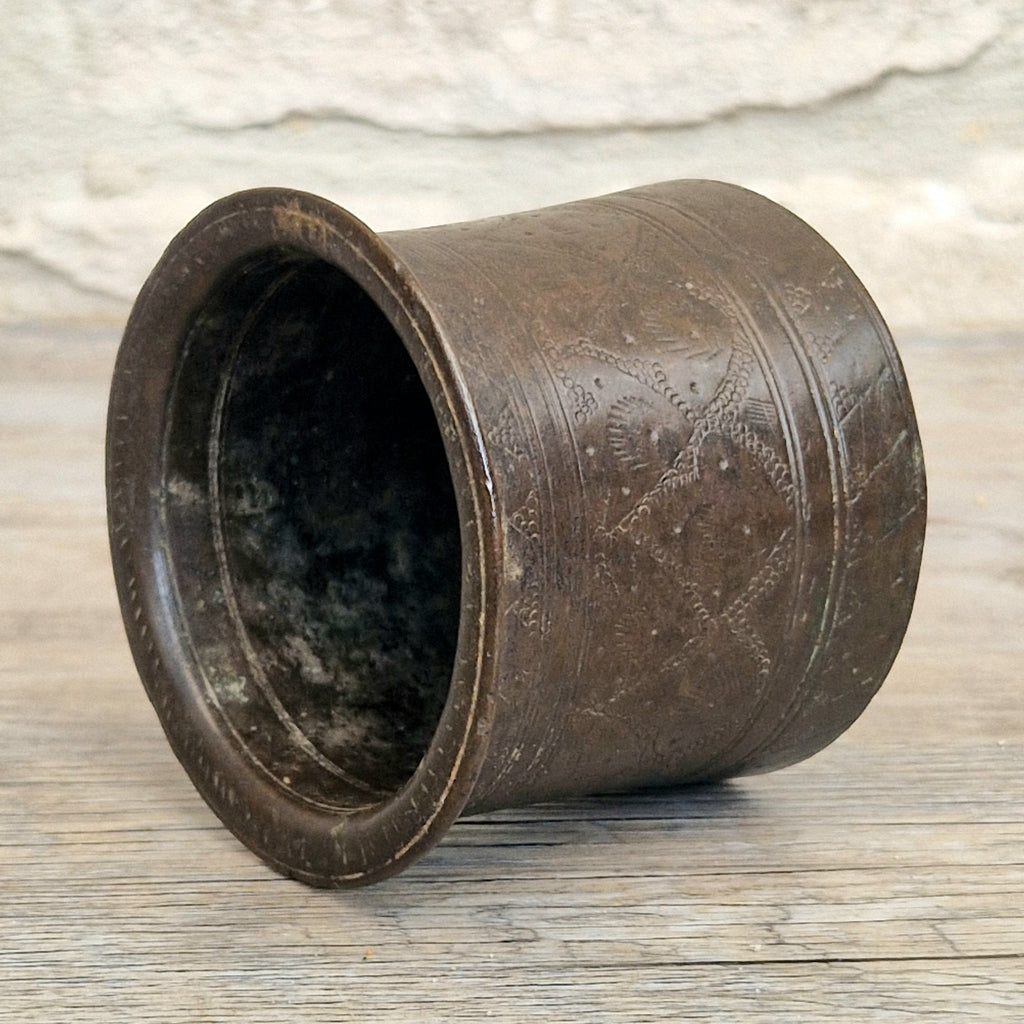 Antique 19thC Indian Bronze Panchpatra Holy Water Cup Heavy Cast Ritual Puja Pot 383g