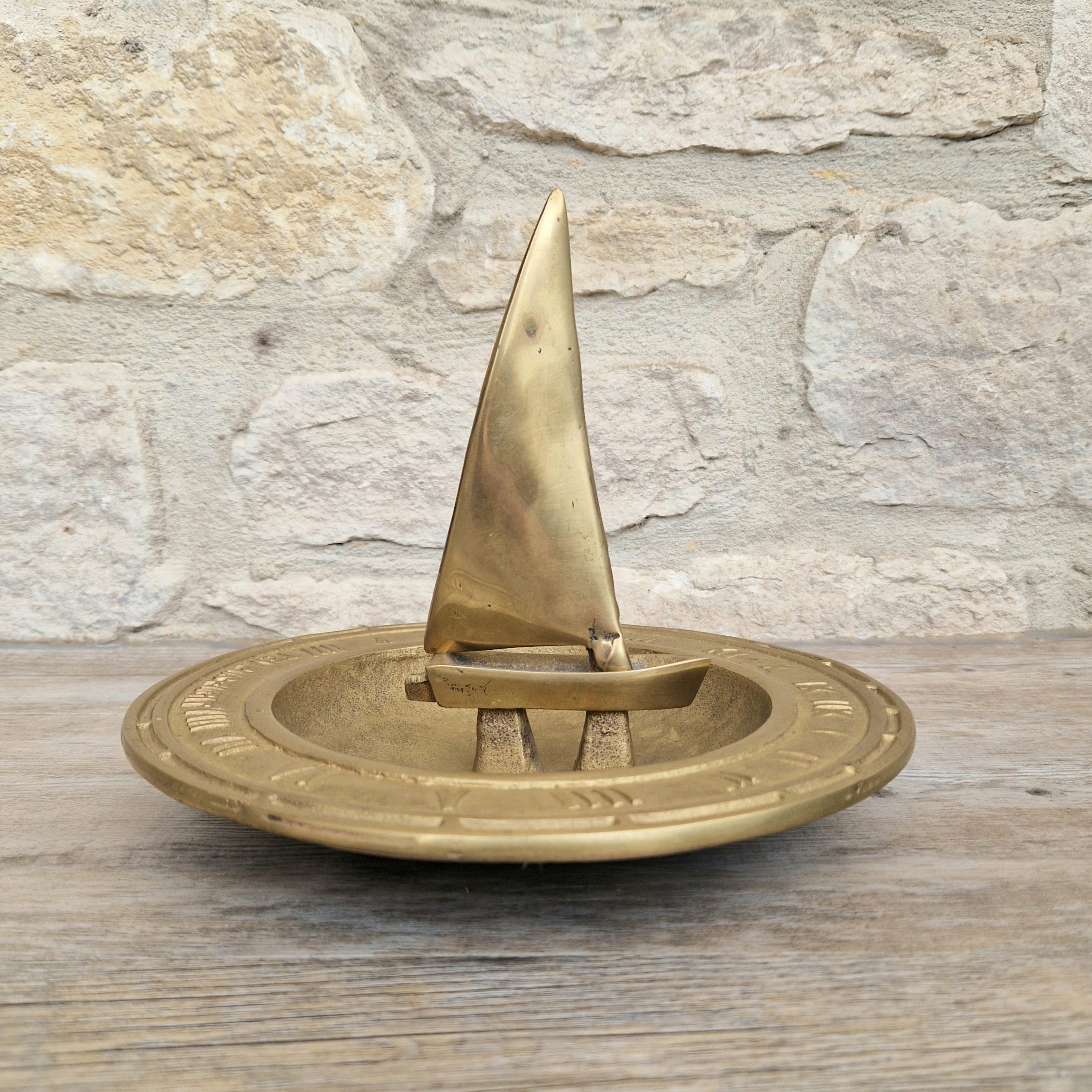 Bronze & Brass Sailing Boat Birdbath Sundial Vintage Garden Ornament