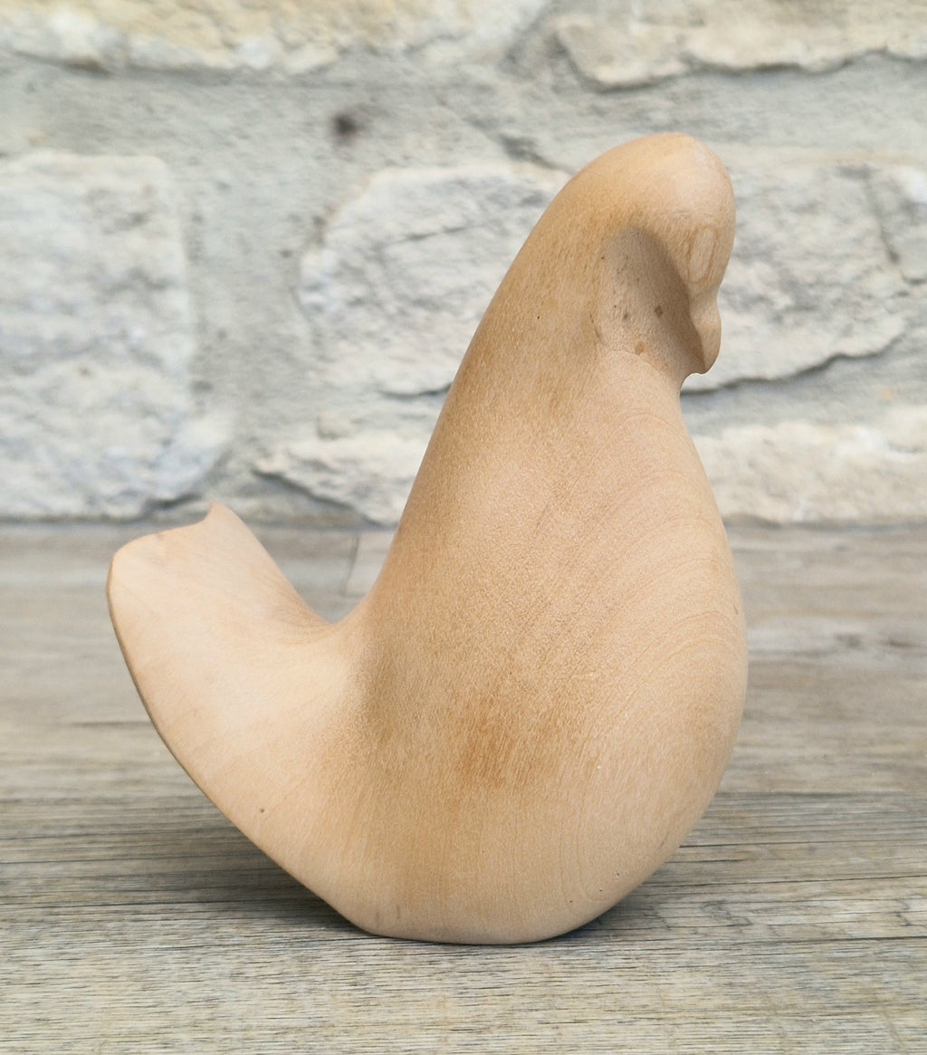 John Mainwaring Signed Rock Maple Wood Bird Sculpture Hand Carved Minimalist Stylized Dove Figurine Vintage