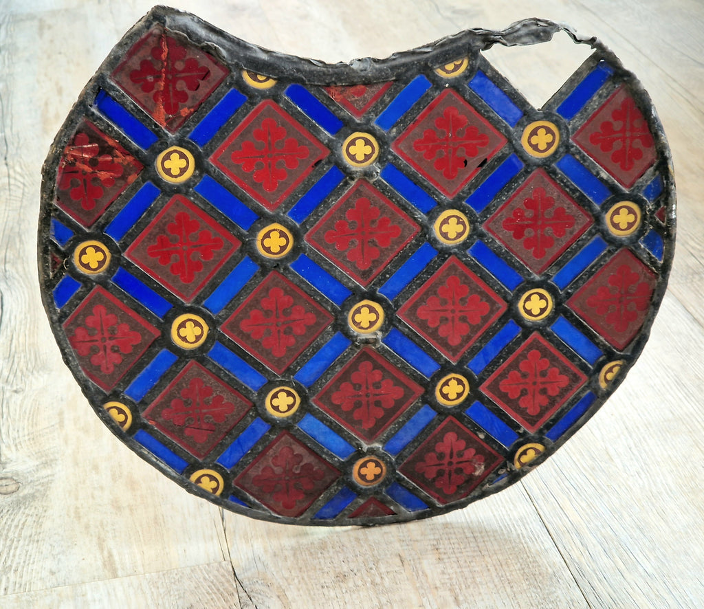 Rare Antique Early 19th Century French Gothic Revival Stained Glass Roundel Panel - Medieval Style Diaper Pattern