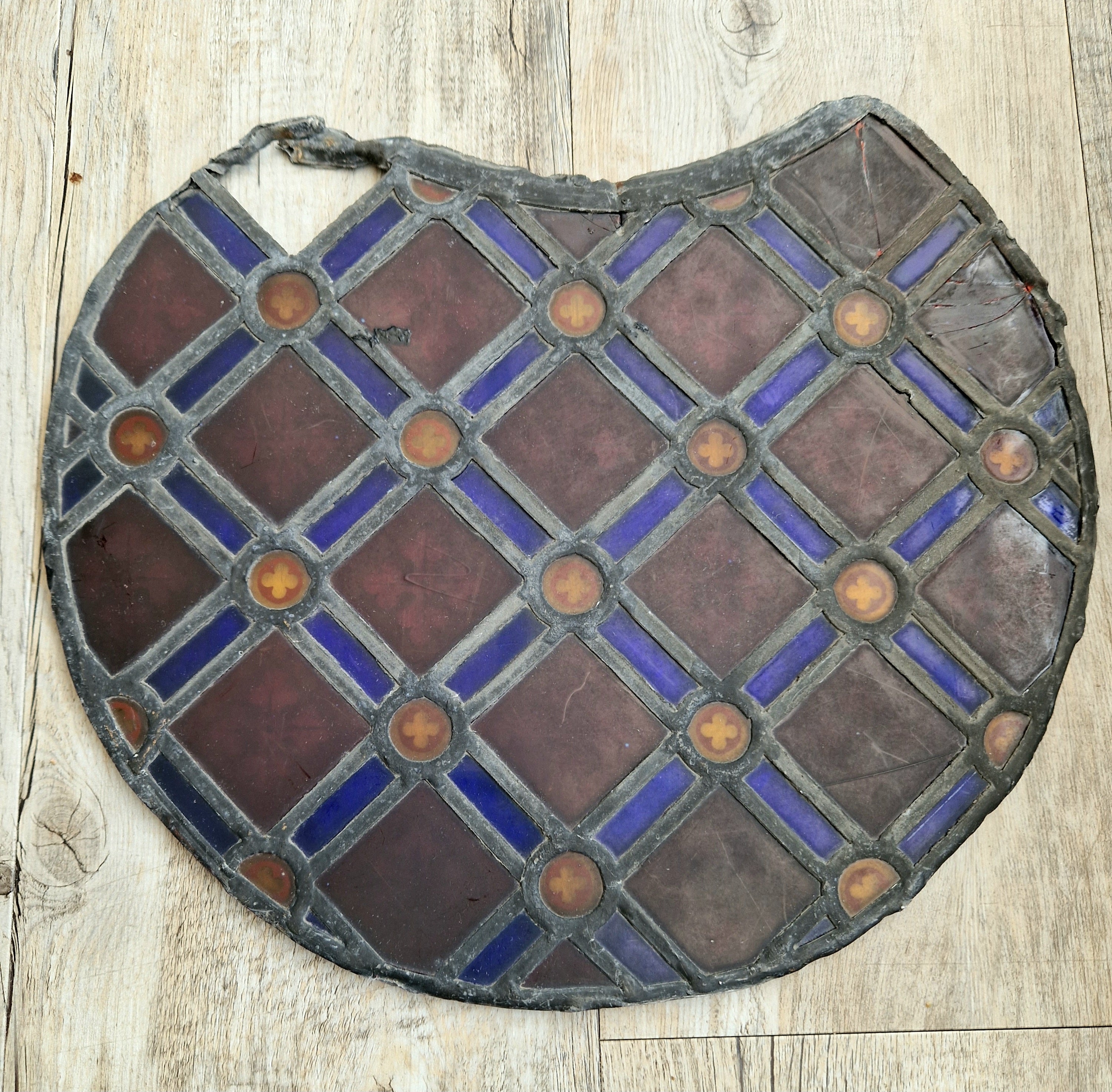 Rare Antique Early 19th Century French Gothic Revival Stained Glass Roundel Panel - Medieval Style Diaper Pattern