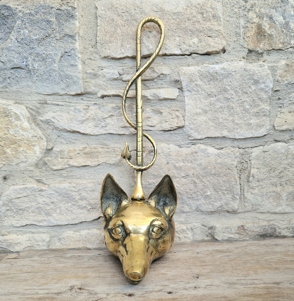 Antique Cast Brass Fox Head Door Porter Door Stop 19th C.