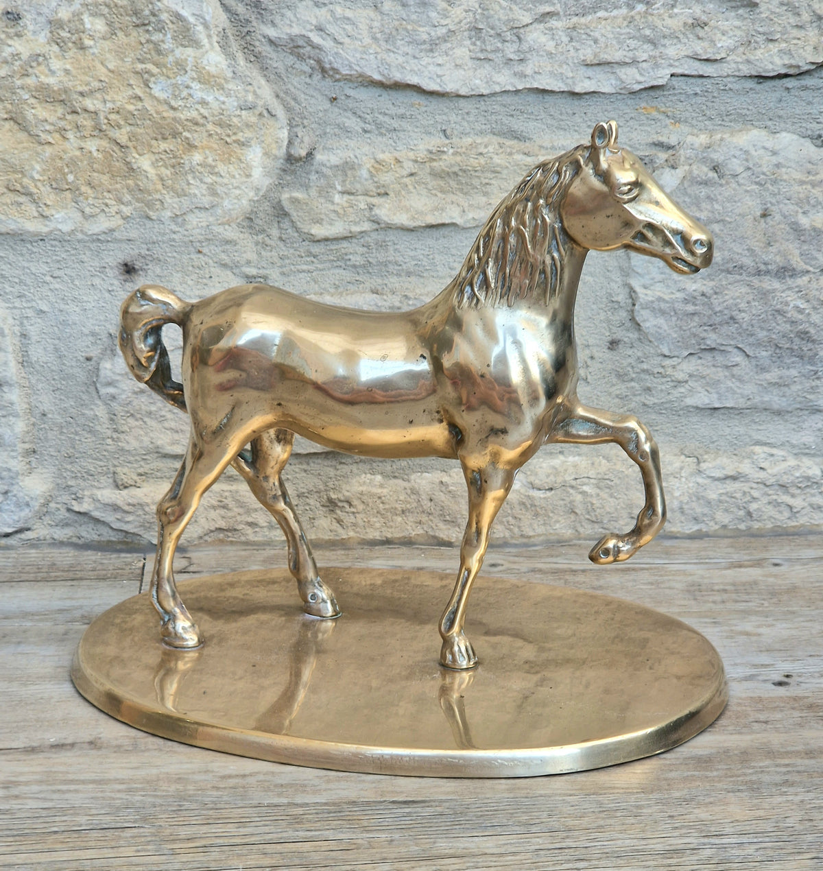 Vintage Solid Brass Horse Statue 22cm Large Heavy Equestrian Trotting Figurine On Base 1.9kg