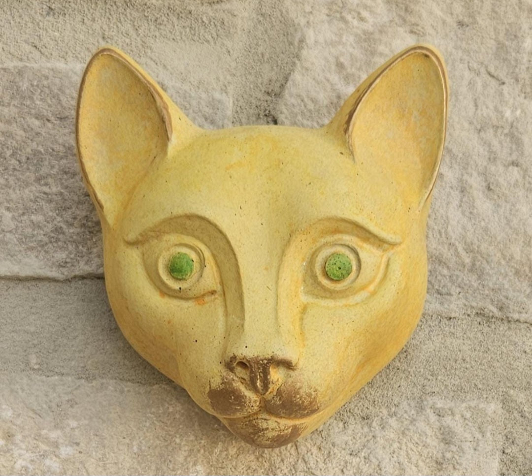 Vintage Cat Wall Sculpture Reconstituted Stone Rustic Indoor Decor Whimsical Feline Art