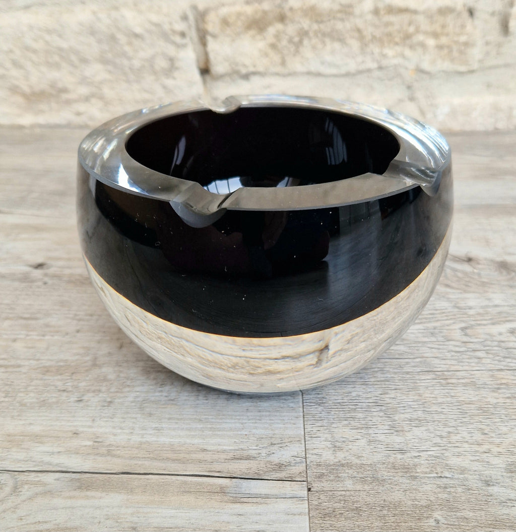 Large 1960's Vintage Antonio da Ros Murano Glass Cigar Ashtray Cenedese Black Sommerso