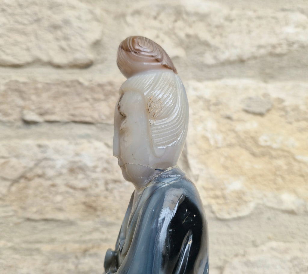 Antique Carved Chinese Agate Figure Kuan Yin Bodhisattva of Compassion *Repair