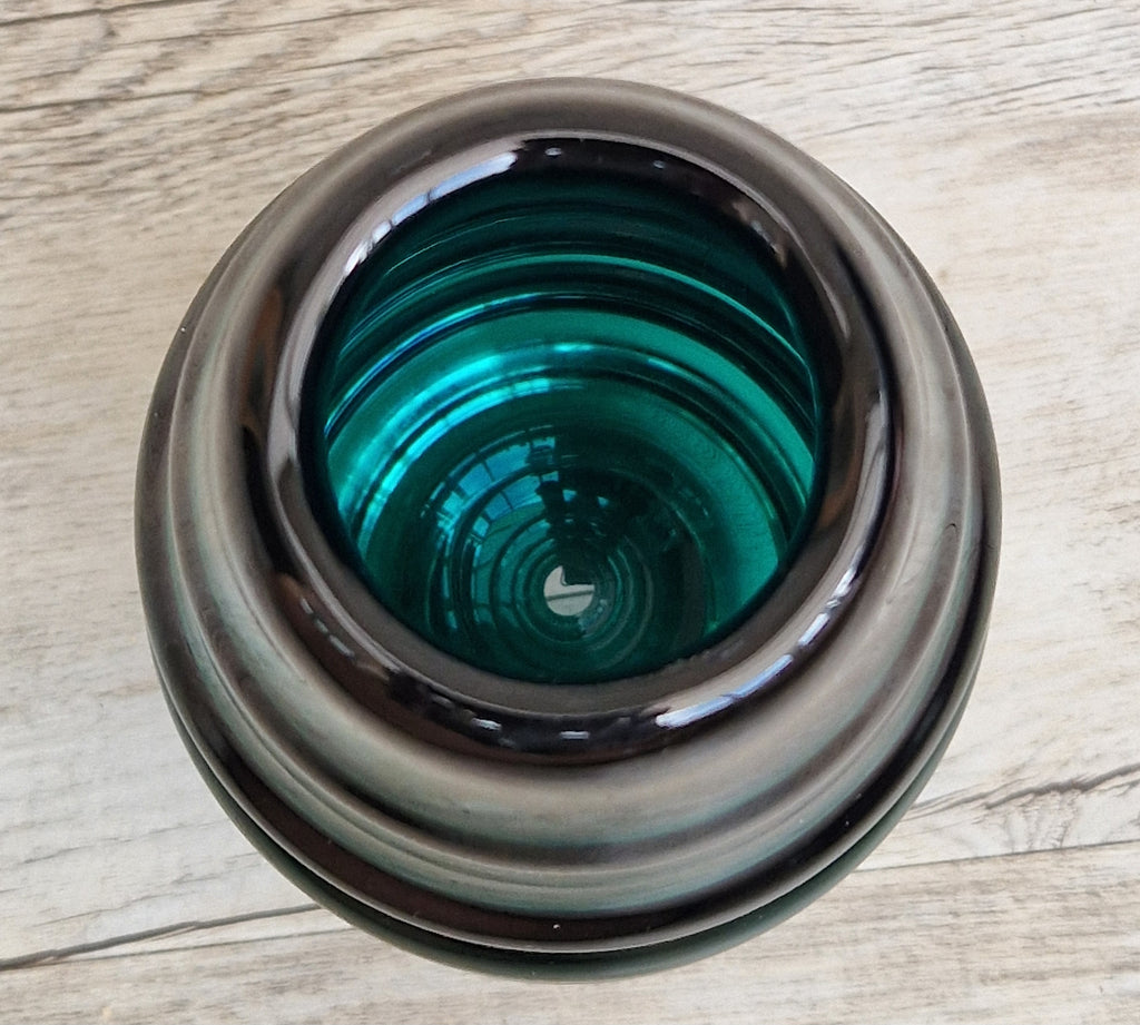 Midcentury Scandinavian Modern Hooped Vase Green Glass Magnor Norway, 1960