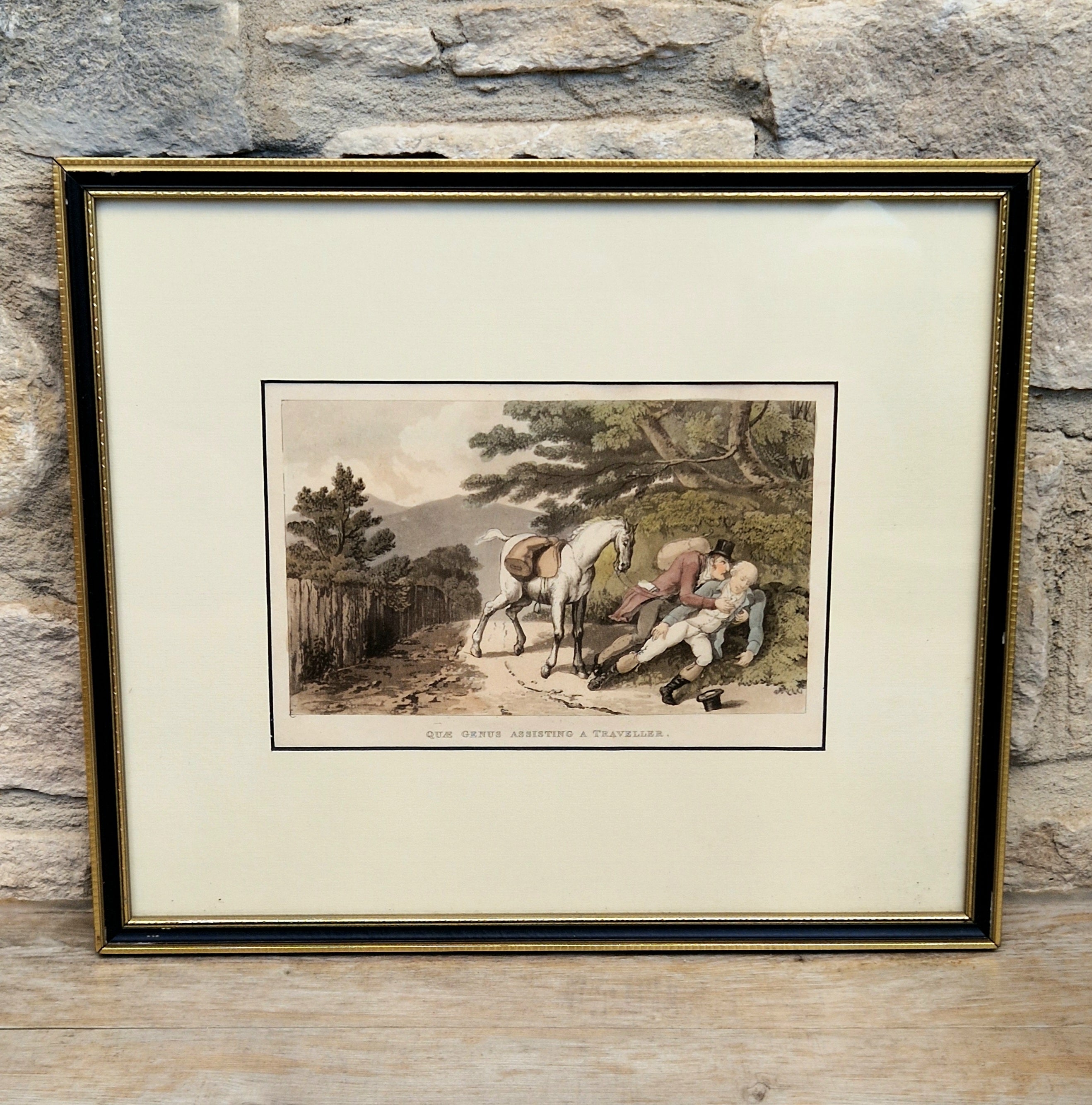 Thomas Rowlandson Lithograph Print 'Quae Genus Assisting A Traveller' Framed Wall Art