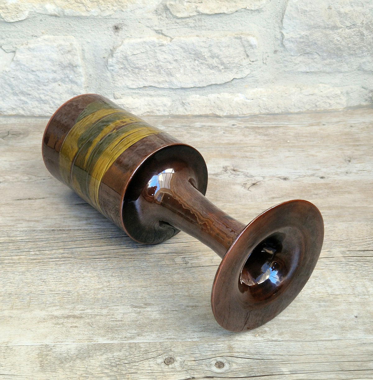 Vintage 1970s Studio Pottery Chalice Vase 32.5cm Terracotta Mid Century Modern Art Glaze