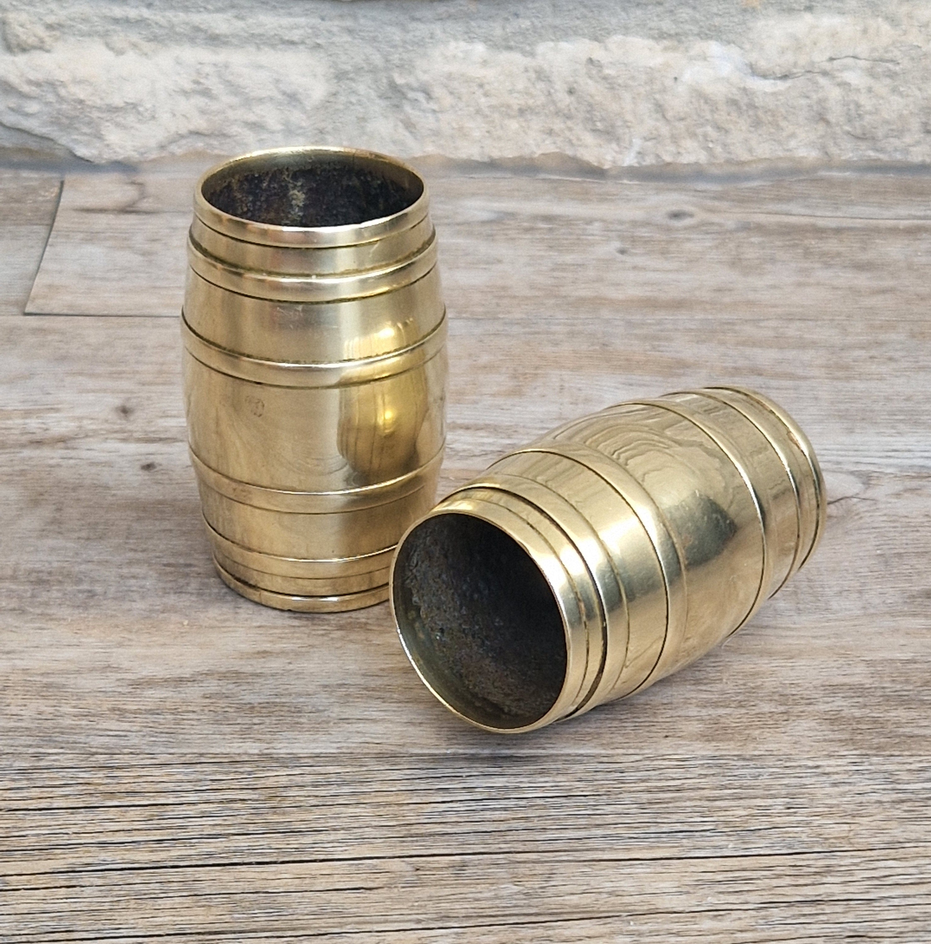 Pair of Vintage Brass Bound Barrel Table Match Holders Desk Pen Holders