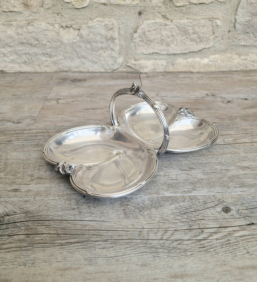 Antique Tray Christofle Gallia Silver Plated Handled Serving Tray Art nouveau Rose Design Made in France