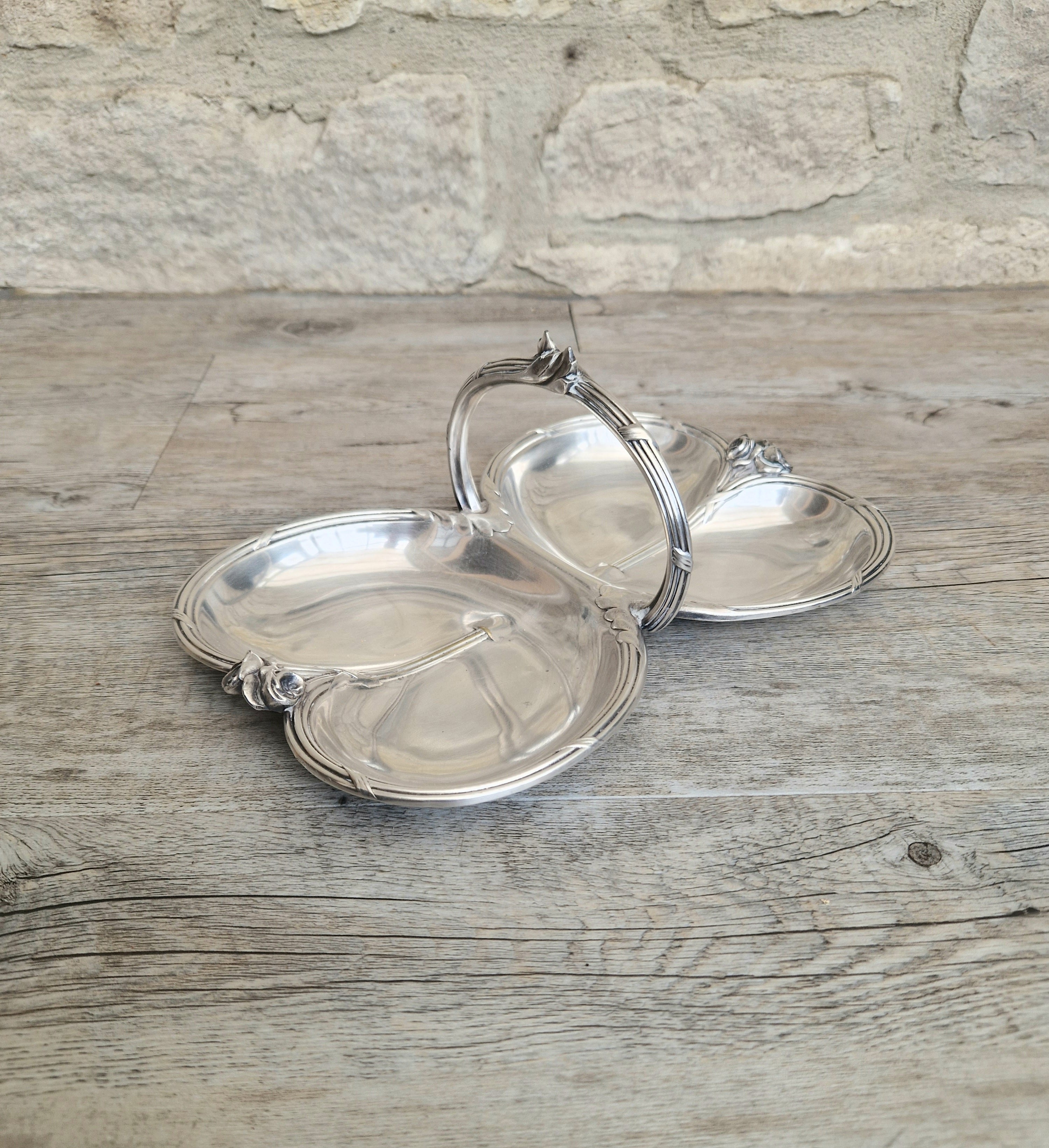 Antique Tray Christofle Gallia Silver Plated Handled Serving Tray Art nouveau Rose Design Made in France