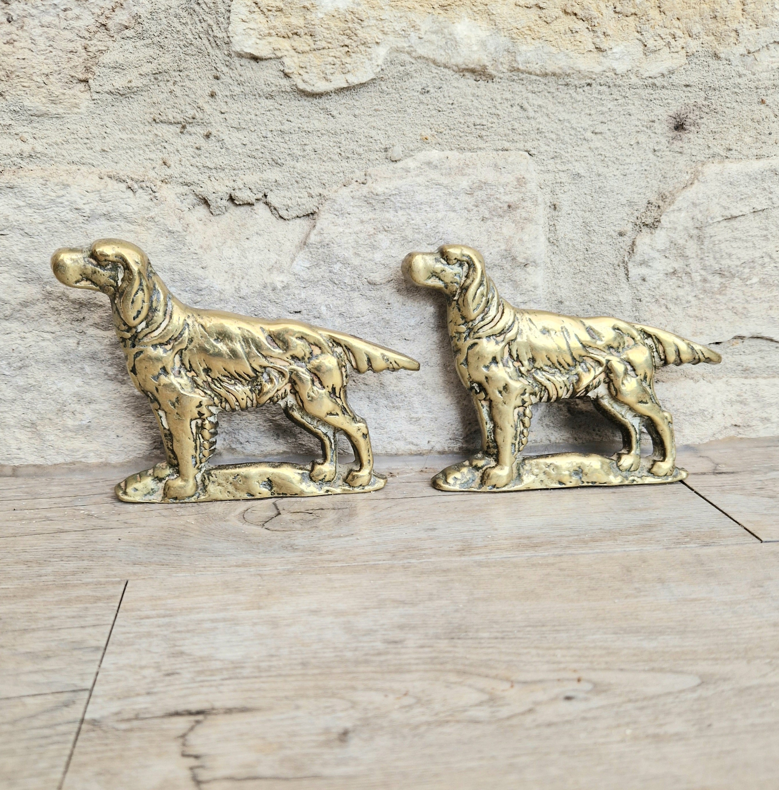 Pair of Vintage Brass Irish Setter Dogs Half Mold Stand Desk Ornaments