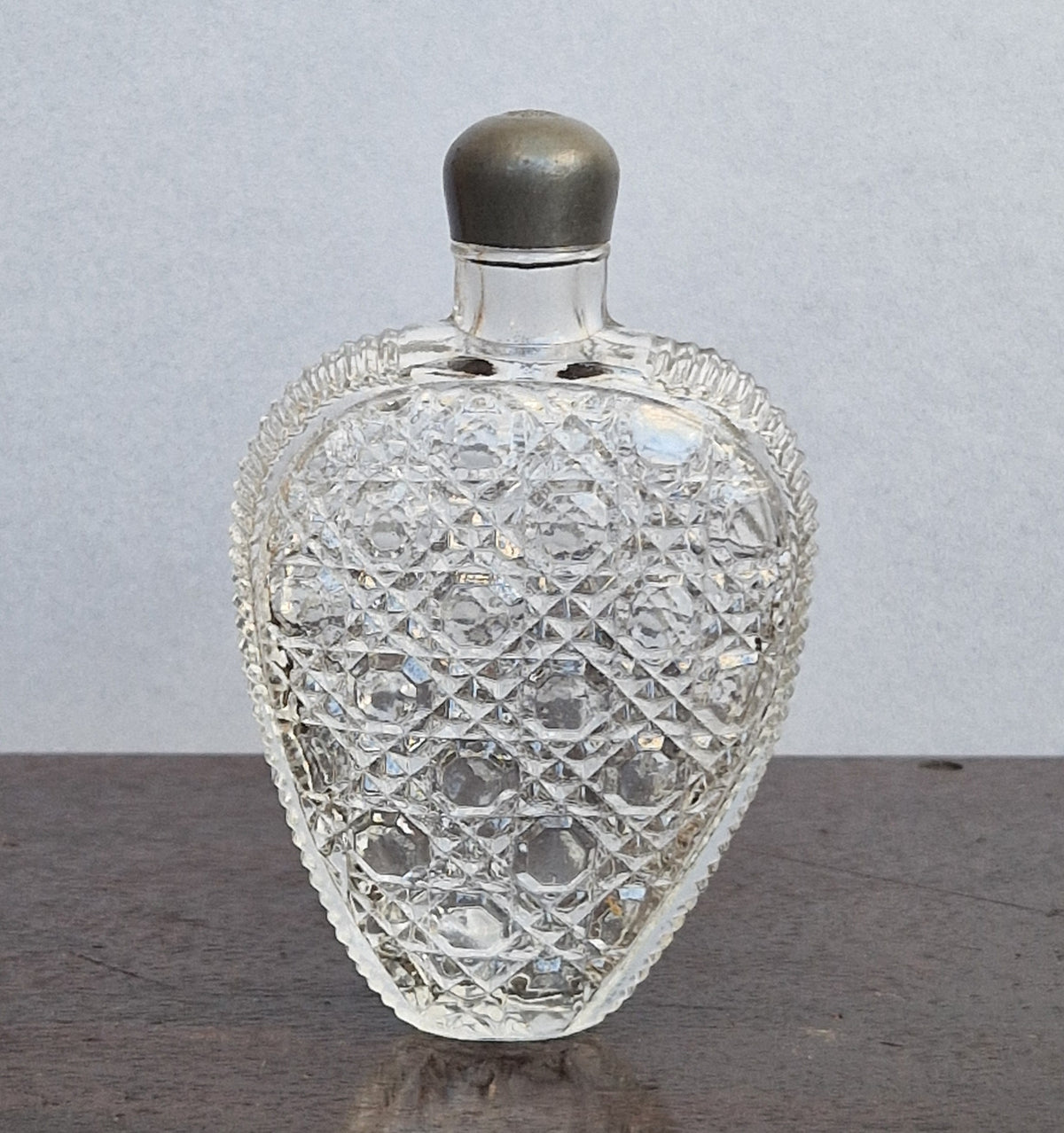 Antique Victorian Pressed Glass Heart Perfume Bottle Pocket Scent Flask Original Cap