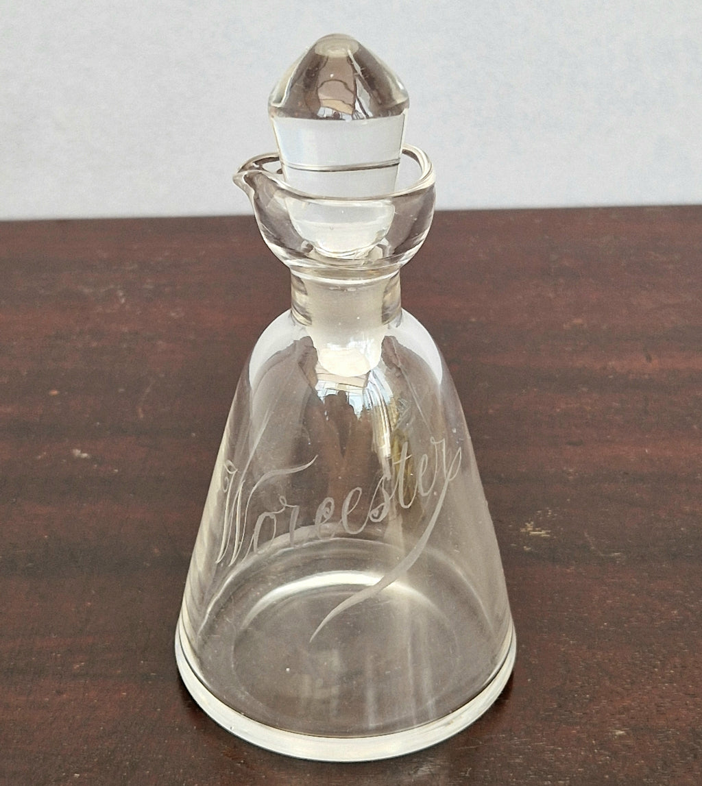 Antique Engraved Glass Worcester Condiment Bottle c.19th Century Fine Copper Wheel Engraving  Glass Stopper English