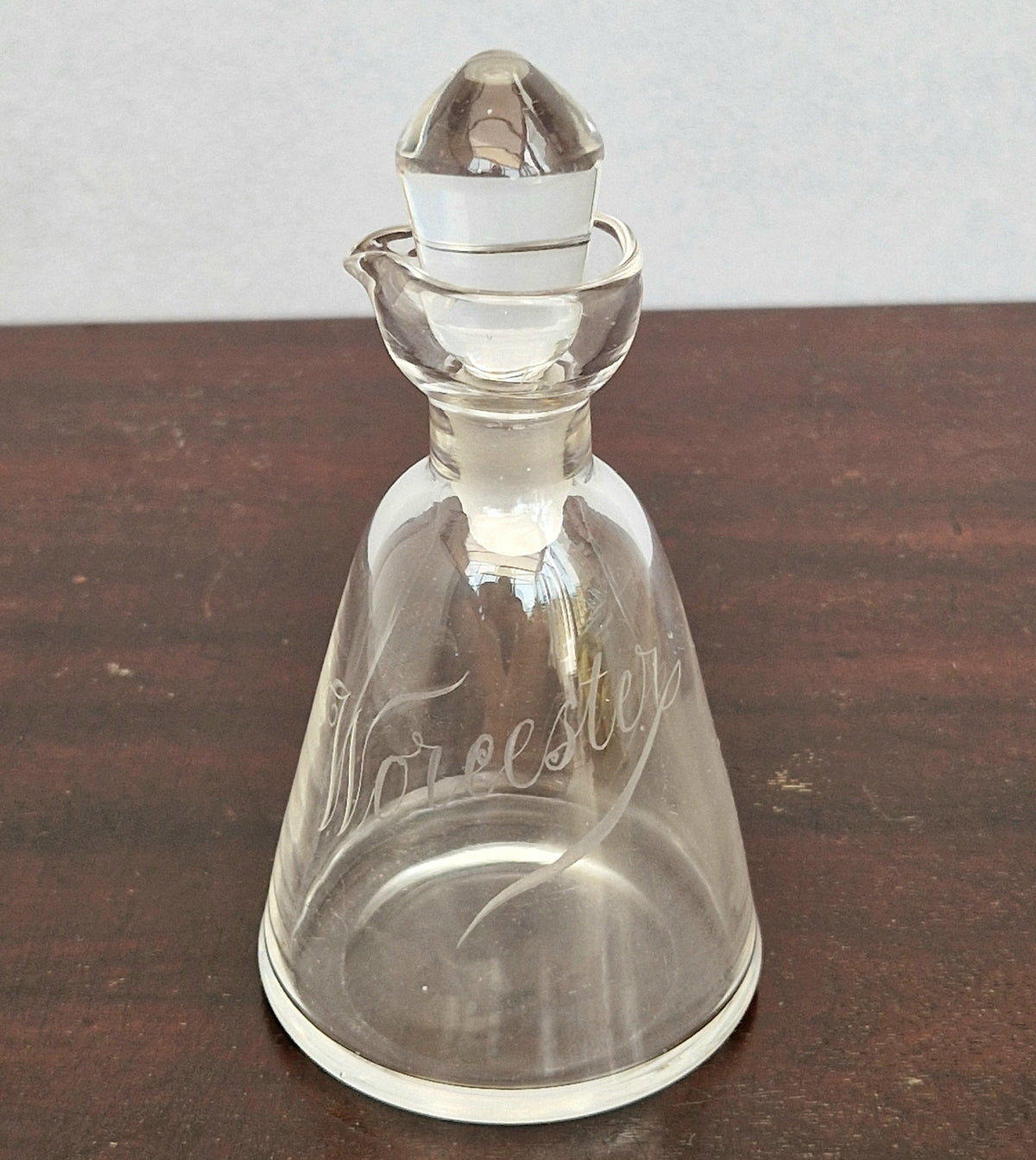 Antique Engraved Glass Worcester Condiment Bottle c.19th Century Fine Copper Wheel Engraving  Glass Stopper English