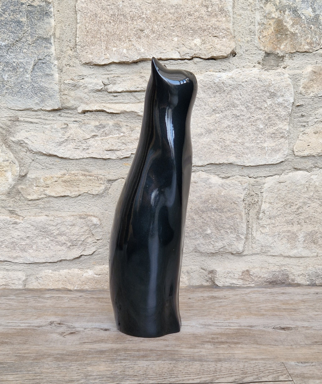 Perry Lancaster Artforum Sitting Cat Gloss Black Heavy Resin Figure Vintage 32cm