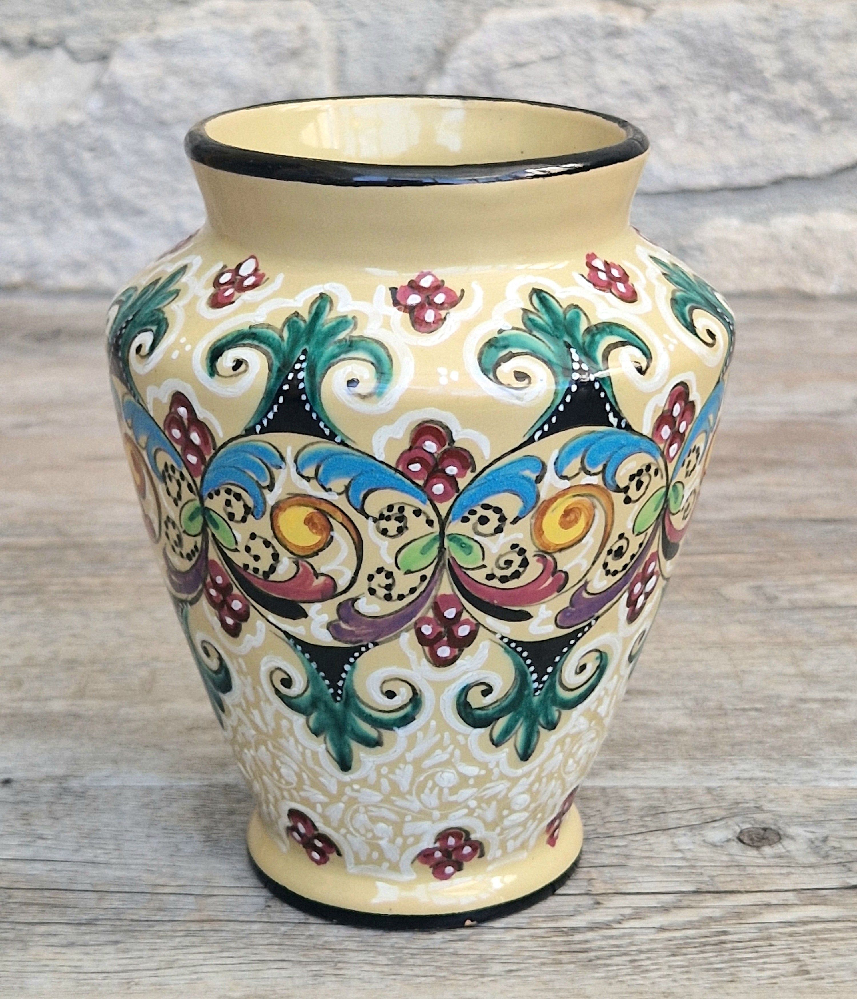 Vintage Molaroni Pesaro Italian Majolica 15cm Grotesque Baluster Vase