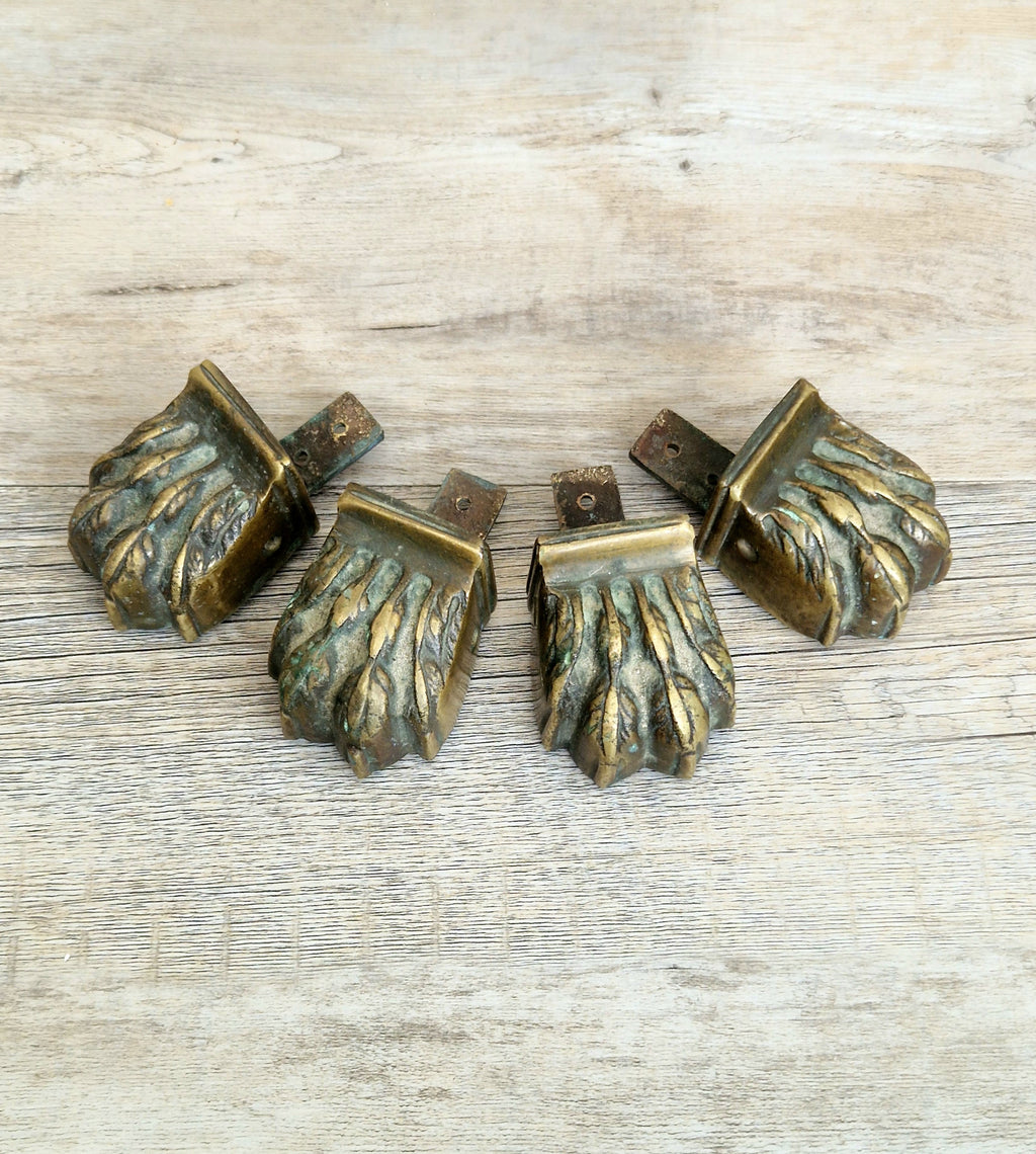 Rare 1800-1850 Heavy Sand-Cast Brass Lion Paw Feet, Set of 4 Antique Claw Foot Leg Caps for Pedestal Table etc Restoration