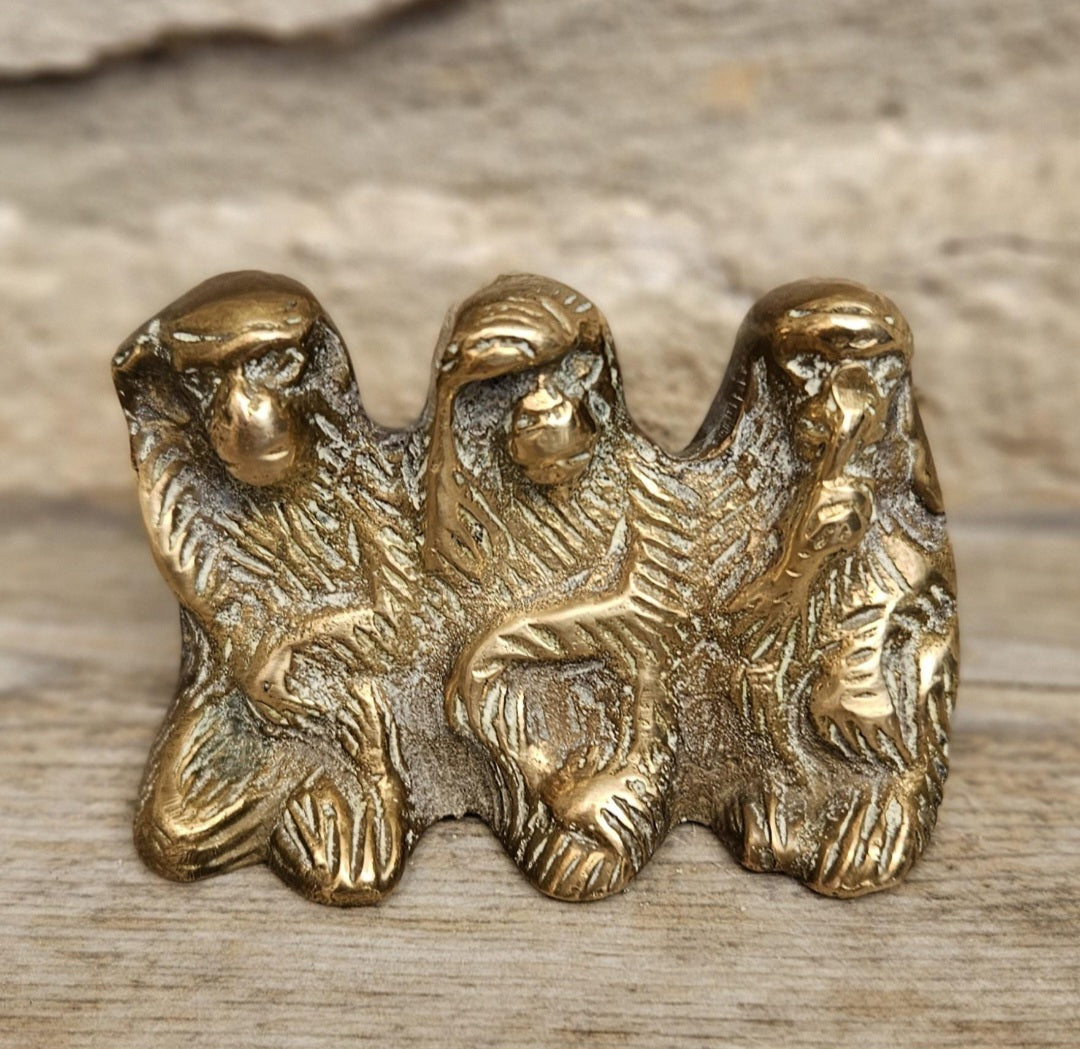 Vintage Brass Three wise Monkeys Figure Hear, See and Speak no Evil