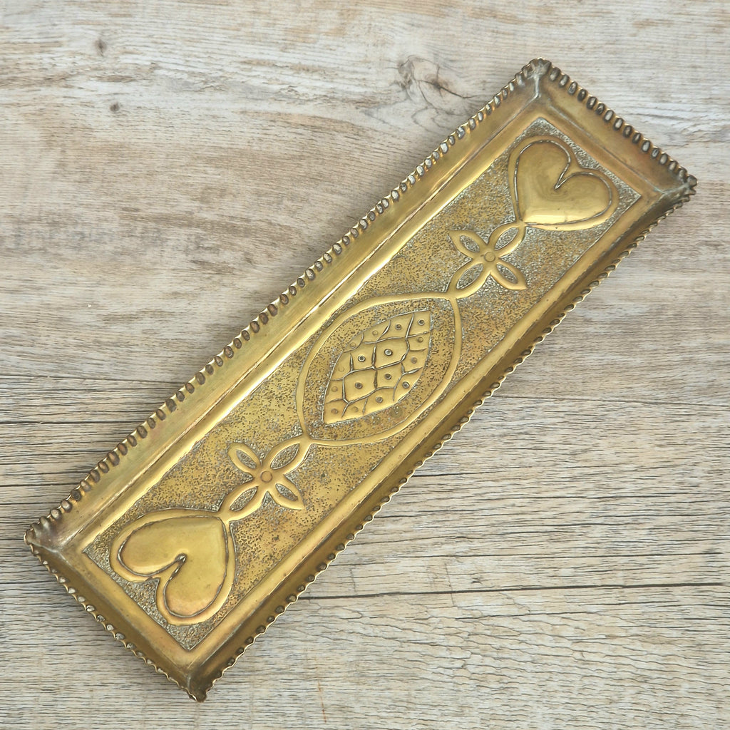 Antique Glasgow School Brass Pen Tray Margaret Gilmour Style Arts & Crafts Art Nouveau Tray