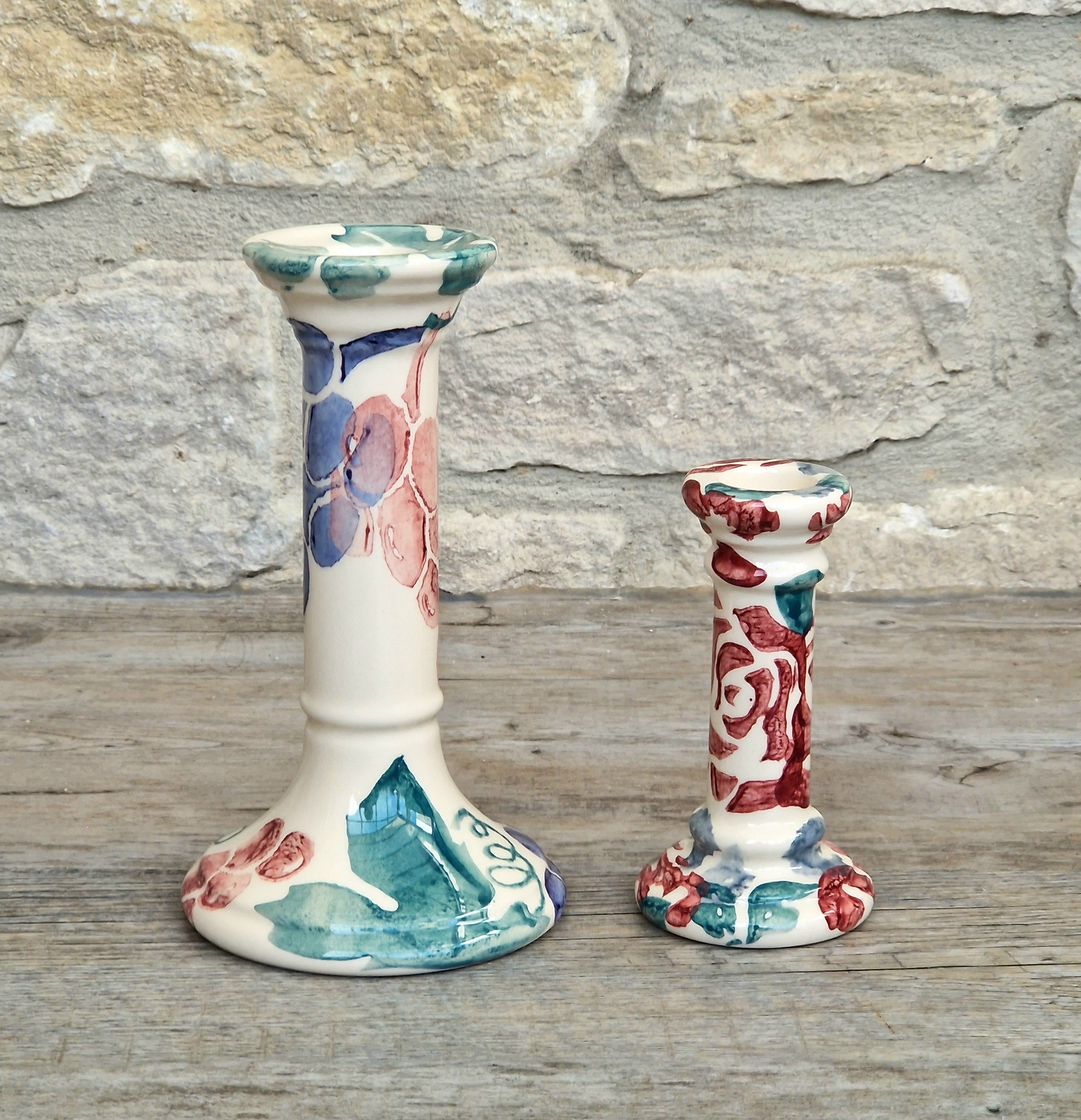 2 x Emma Bridgewater Spongeware Grapes & Roses Candle Sticks Candle Holders Vintage Early