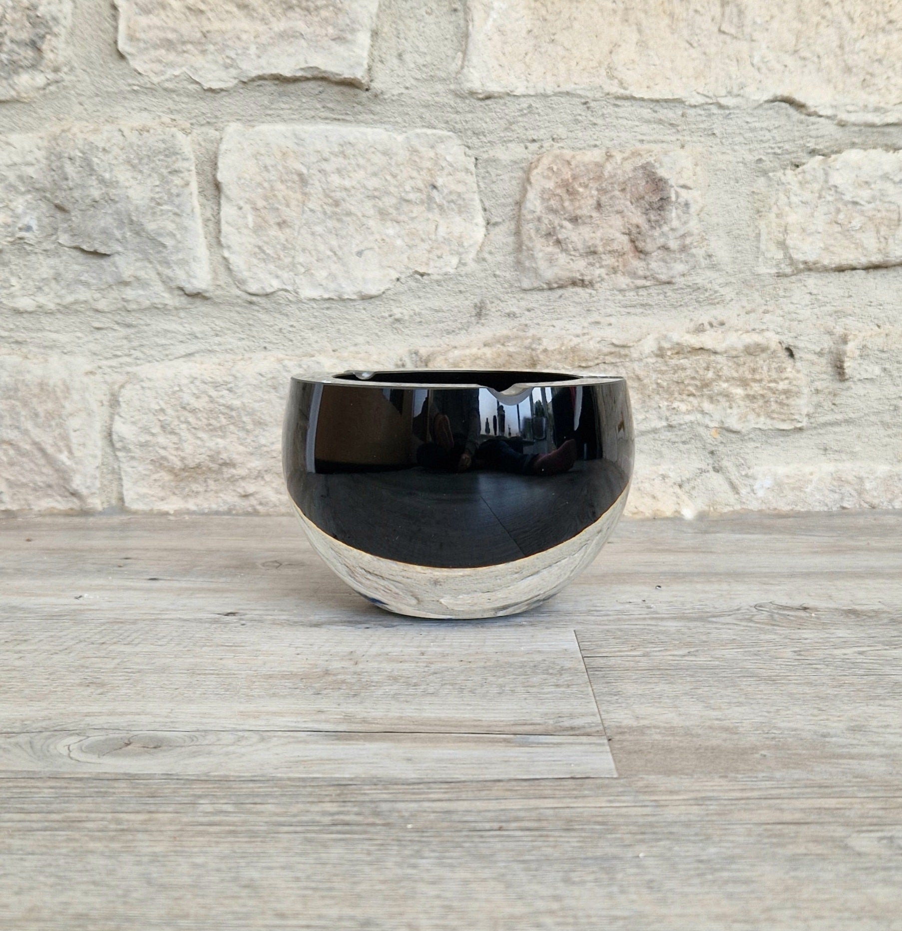 Large 1960's Vintage Antonio da Ros Murano Glass Cigar Ashtray Cenedese Black Sommerso