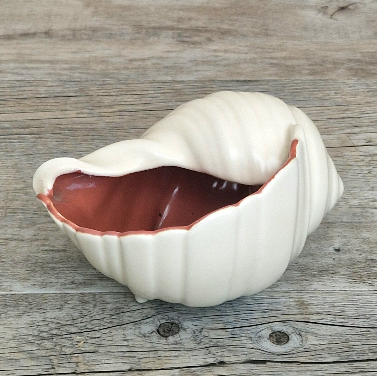 Vintage Mid Century Poole Pottery Twintone C95 Red Indian Magnolia Conch Shell Vase Decorative Dish