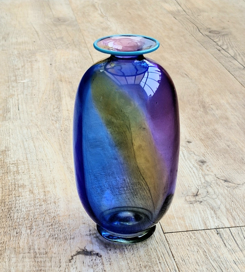 Transjö Hytta Swedish Art Glass Rainbow Vase WRC Signature Ann Wolff, Jan-Erik Ritzman and Sven-Åke Carlsson Vintage Mid Century Piece 6"