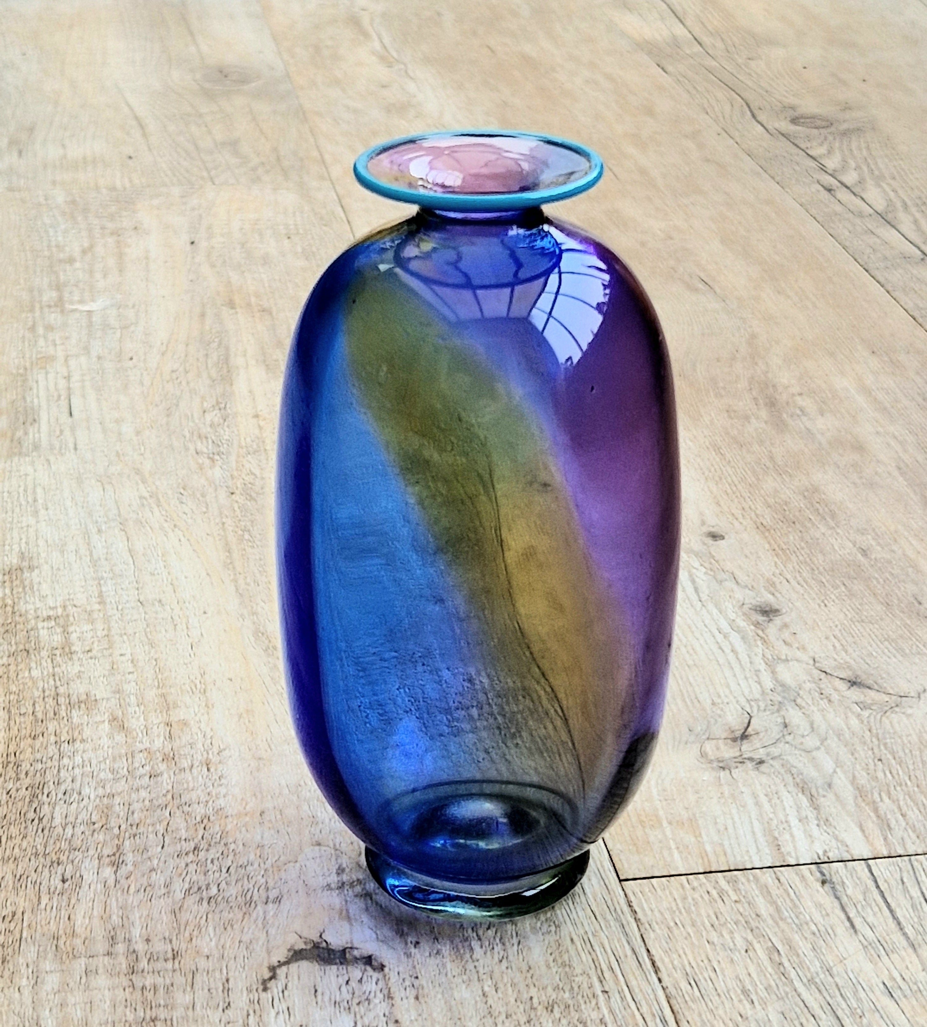 Transjö Hytta Swedish Art Glass Rainbow Vase WRC Signature Ann Wolff, Jan-Erik Ritzman and Sven-Åke Carlsson Vintage Mid Century Piece 6"