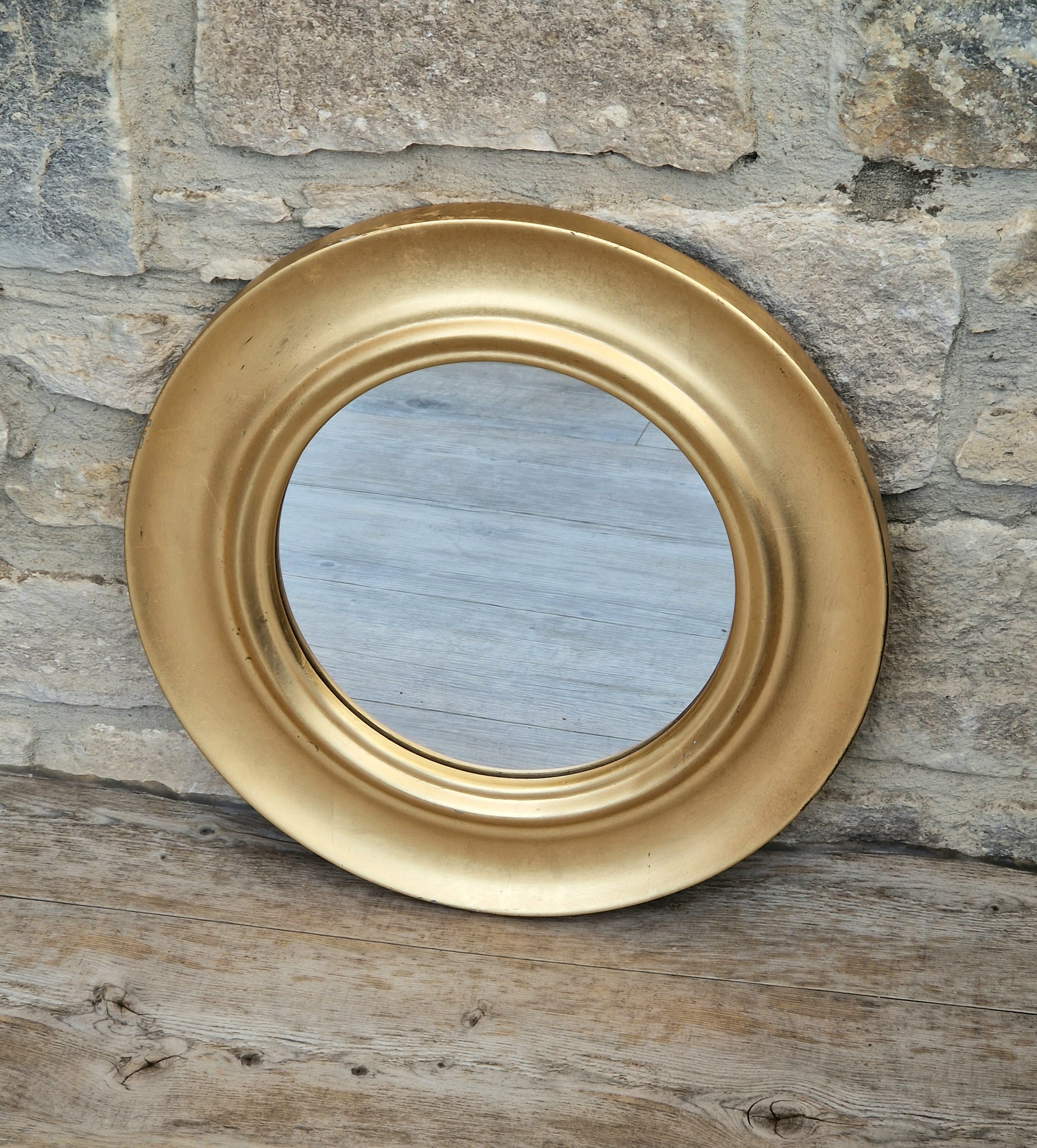Vintage Gold Gilt Frame Round Wall Mirror Resin 33cm Diameter Hollywood Regency