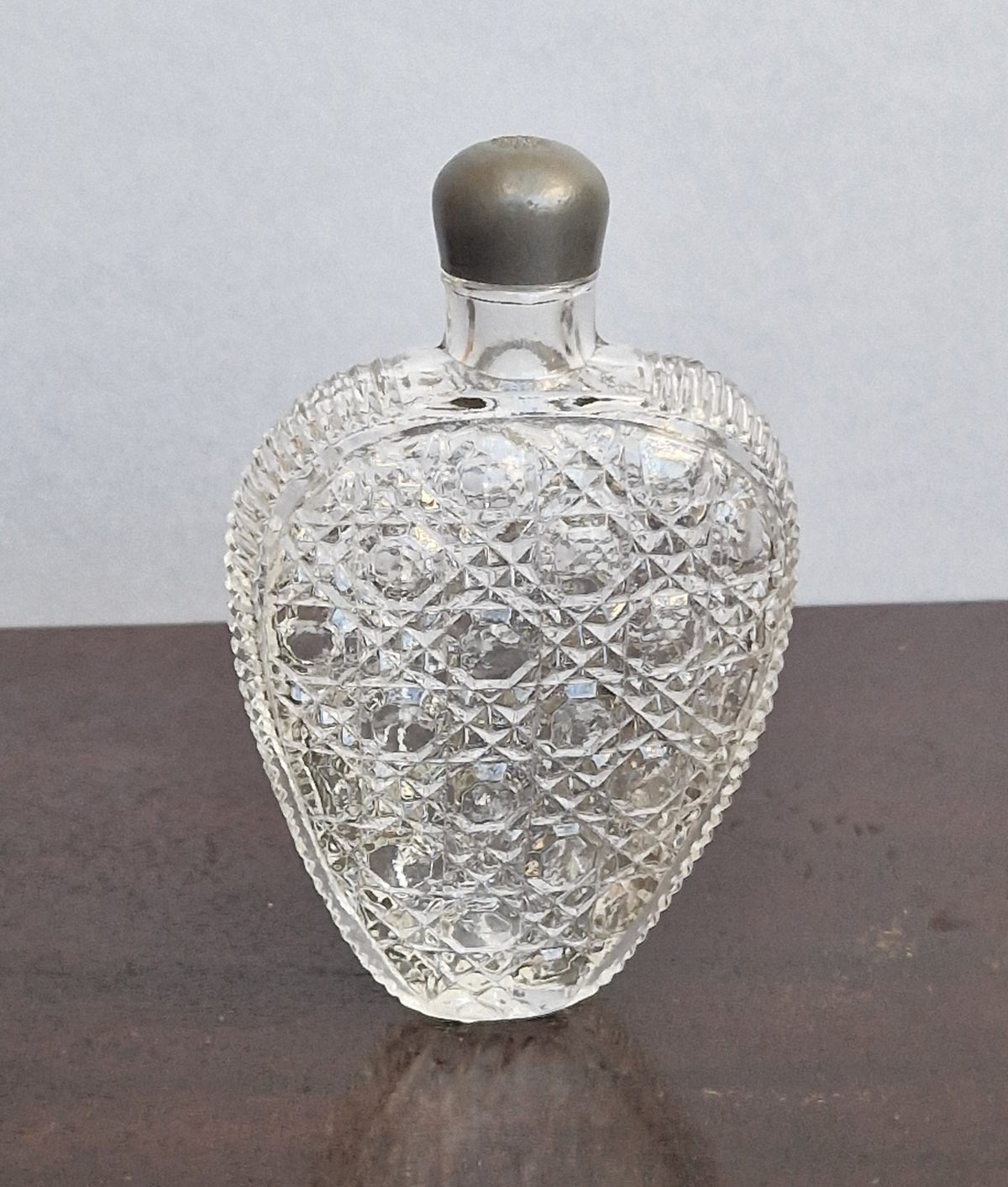 Antique Victorian Pressed Glass Heart Perfume Bottle Pocket Scent Flask Original Cap