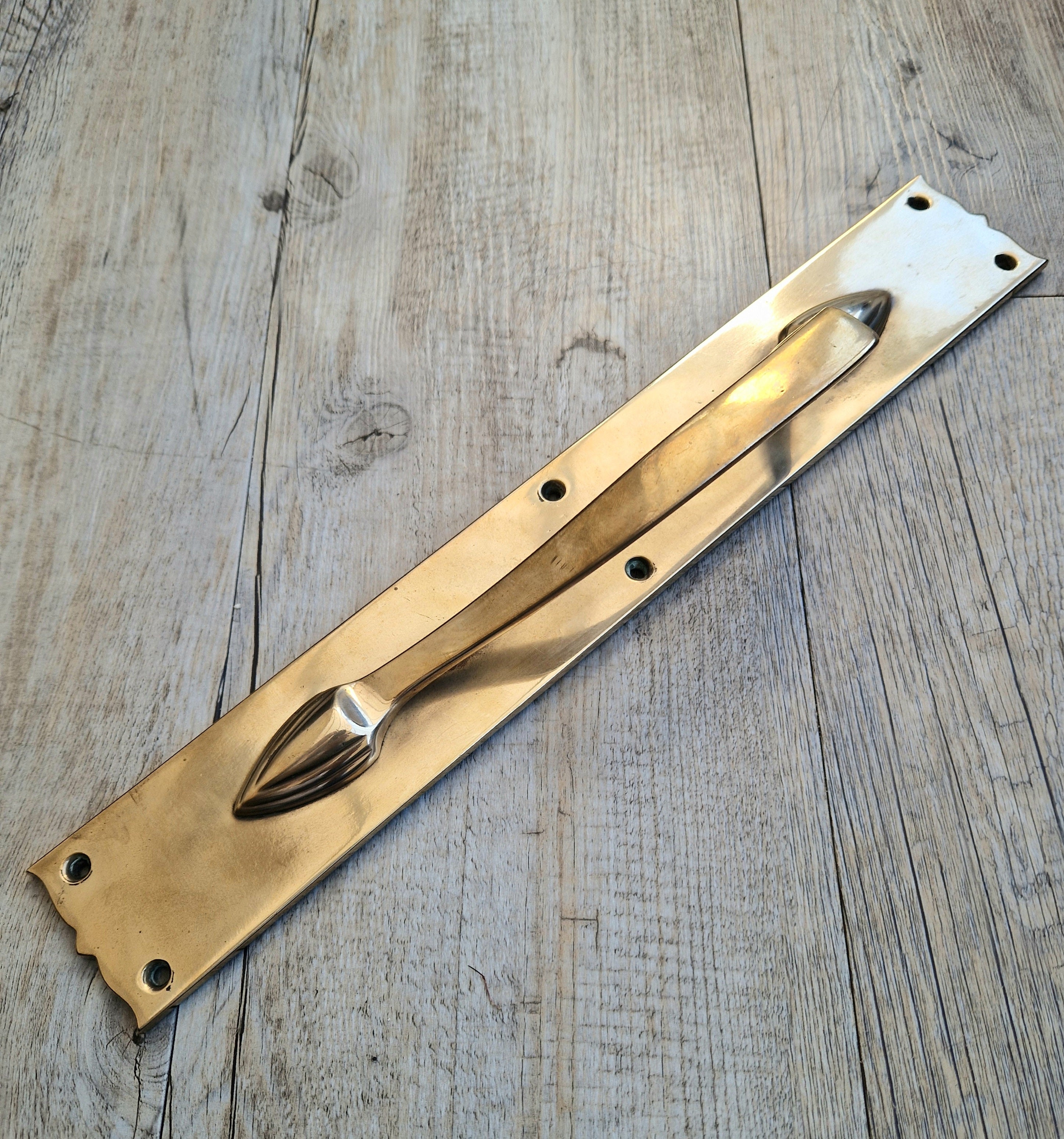 Art Nouveau Solid Brass Door Pull Hande & Back Plate Antique 15" (38cm)