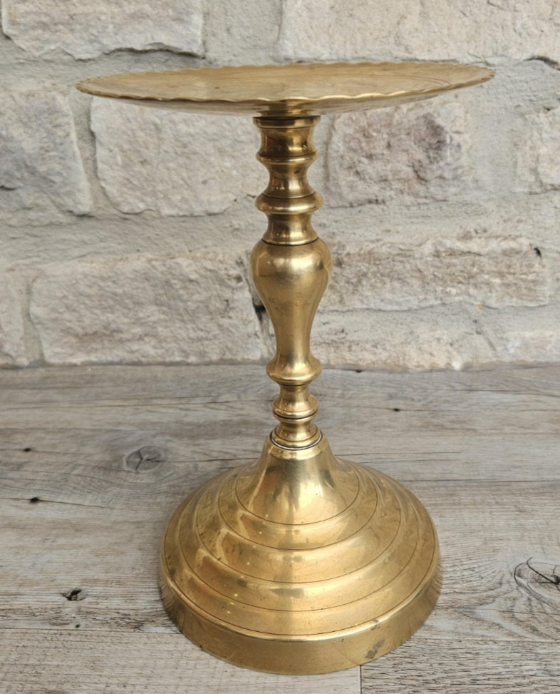 Vintage Large Brass Pedestal Pillar Candle Holder Stand 24cm Tall Church Candle holder.With Patina