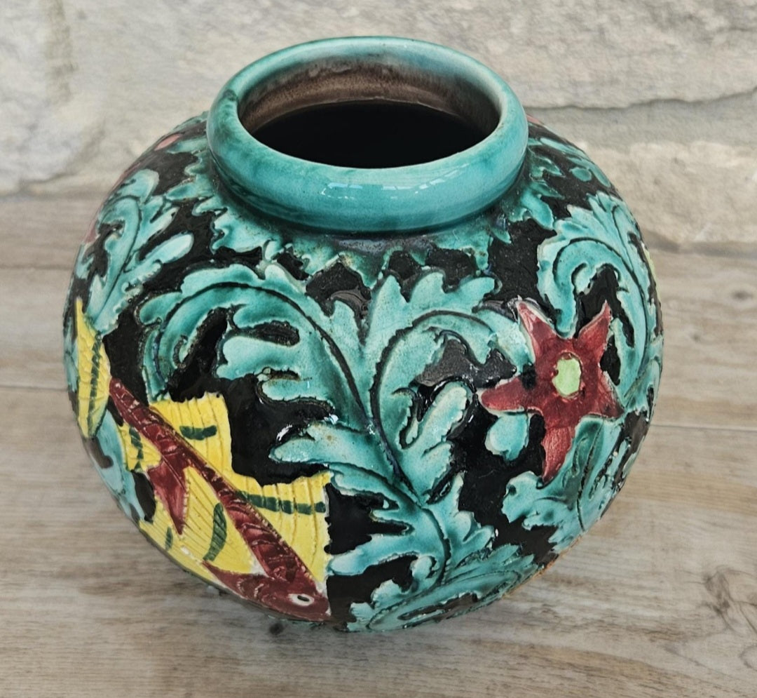 Midcentury Fish Art Vase Colourful Cerart Monaco Marine Decor 12cm Tall