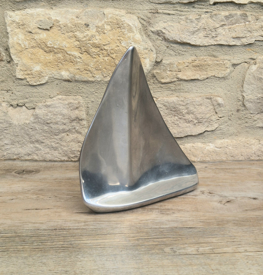 Vintage Hoselton Sailboat Stylised Aluminium Sculpture Signed Minimalist Nautical Decor