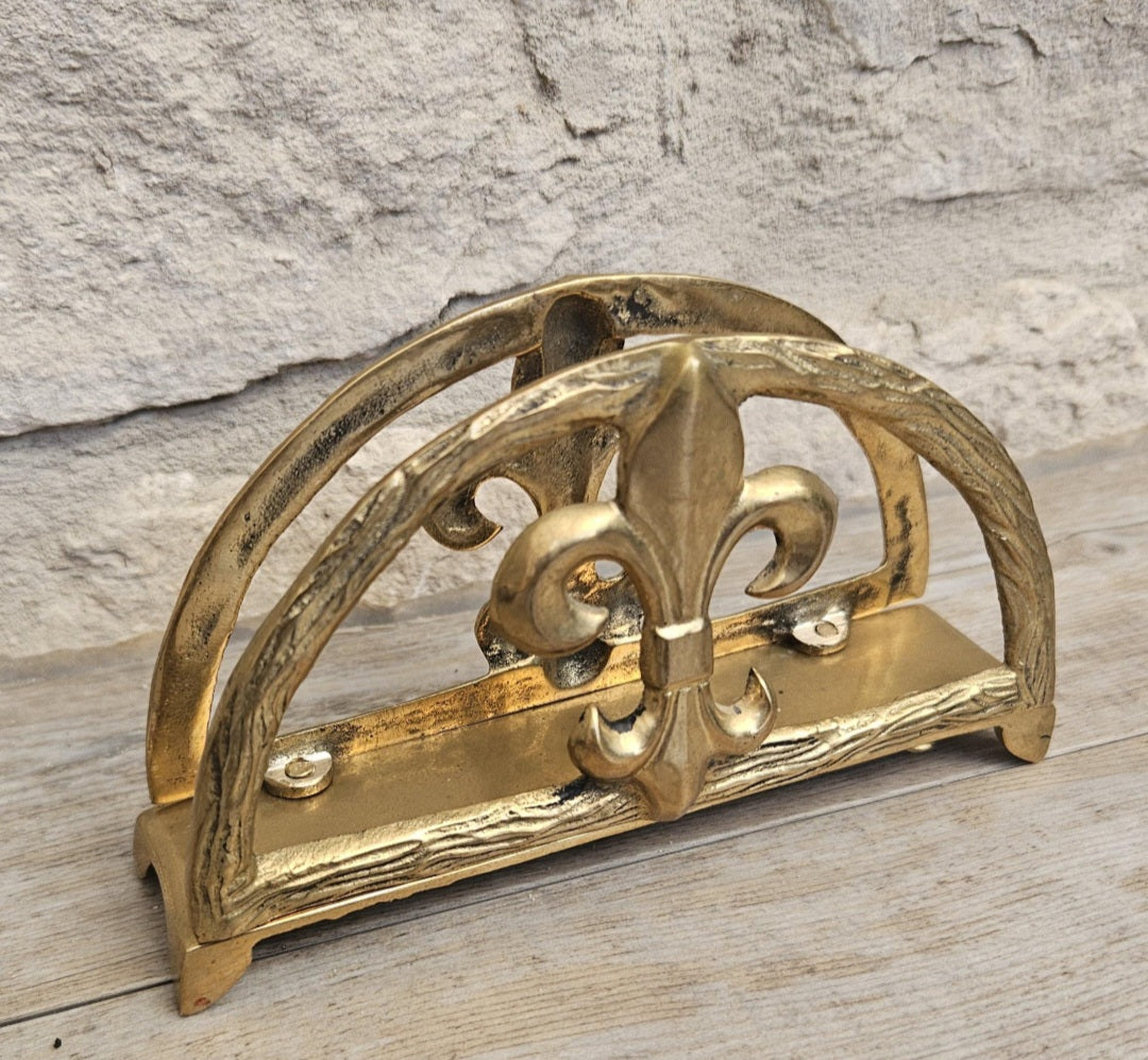 Midcentury Letter Rack Brass Fleur de Lys Design Hollywood Regency Decor