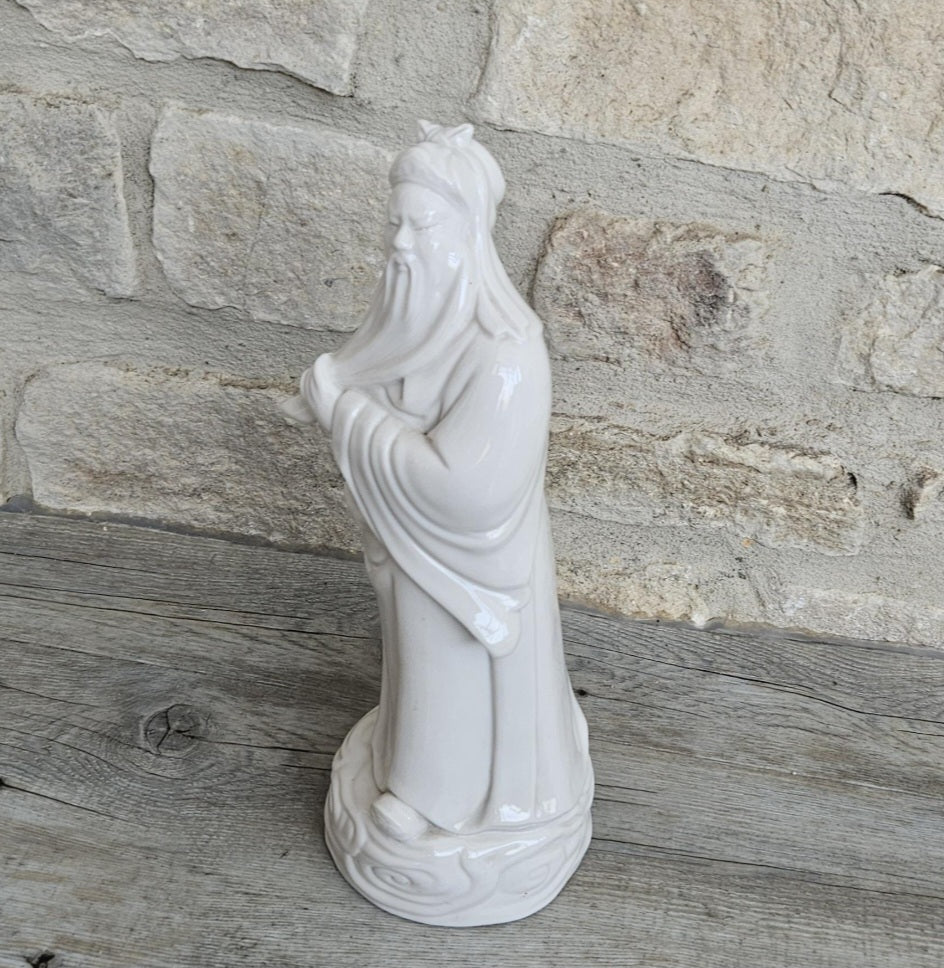 Vintage Large White Chinese Confucius Chinese Man Figure White Glazed Pottery White Confucius Ornament 29cm Tall