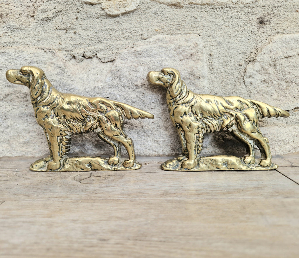 Pair of Vintage Brass Irish Setter Dogs Half Mold Stand Desk Ornaments