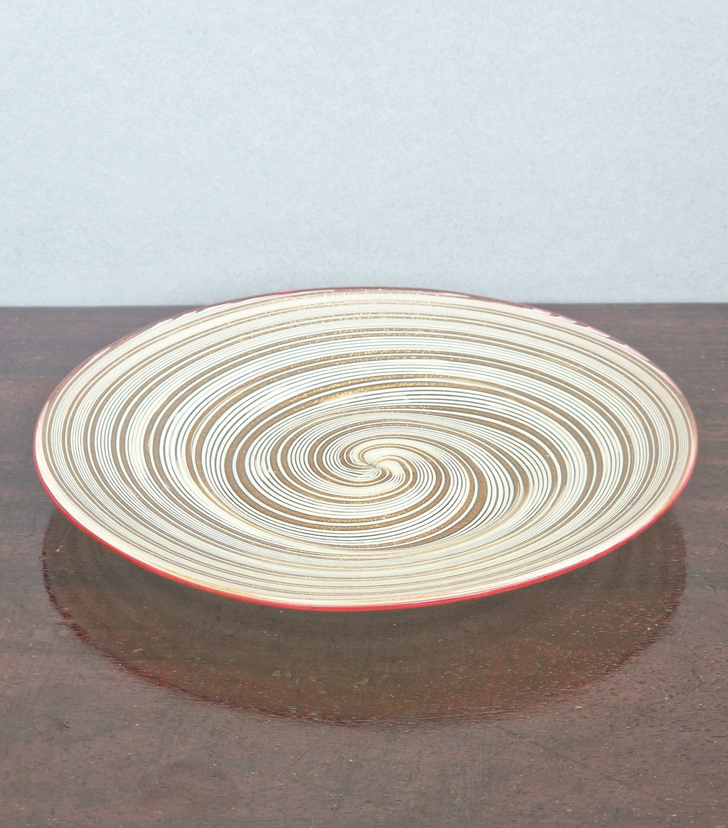 Antique Salviati Murano Glass Plate, Mezza Filigrana, Copper Aventurine, Red Rim, Venetian, c.1860–1872, 17.8cm, Rare Collectable