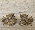 Vintage Small Chinese Pair Of Brass Male and Female Shi Shi Foo Dogs Figurines Statues