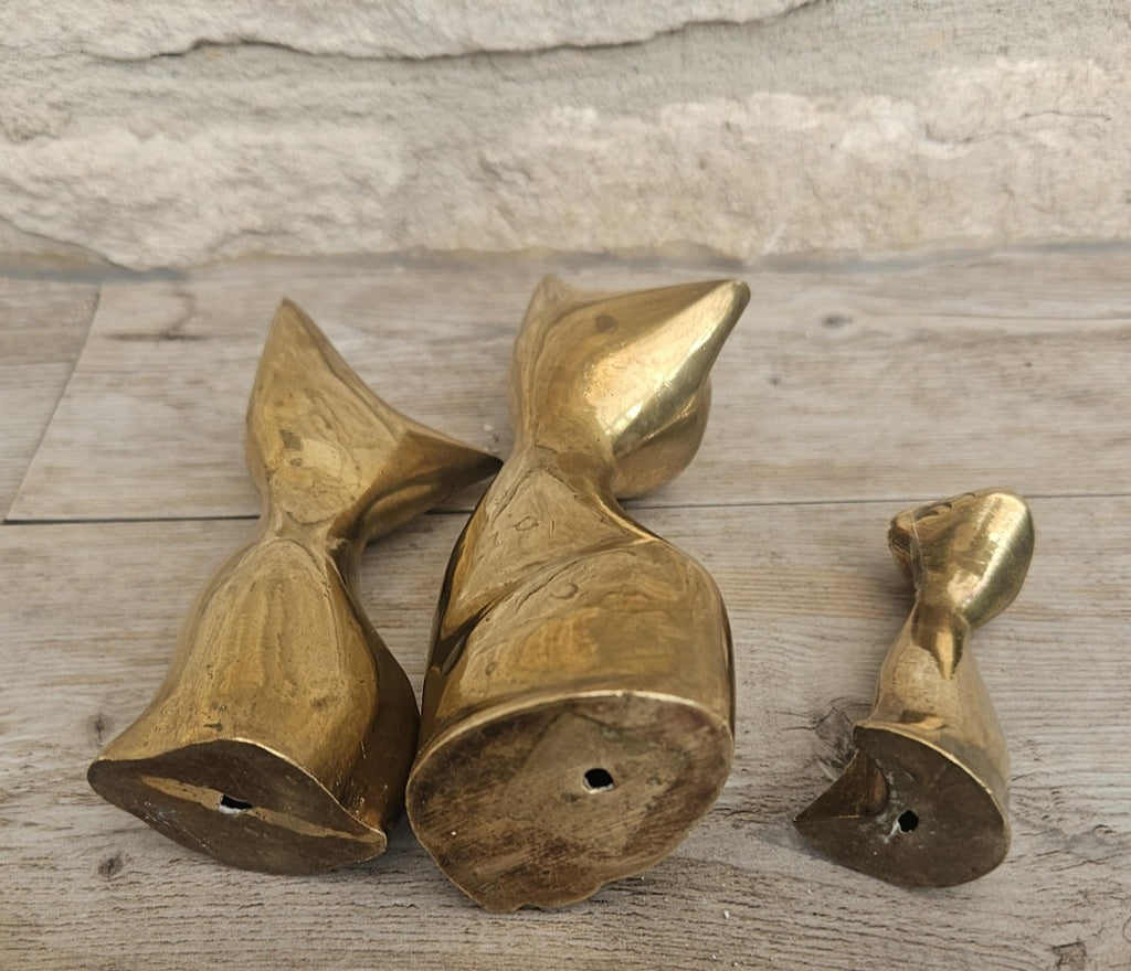 Mcm Solid Brass Cats Figures Ornaments  X3 Brass Cat Family Heavy with Patina