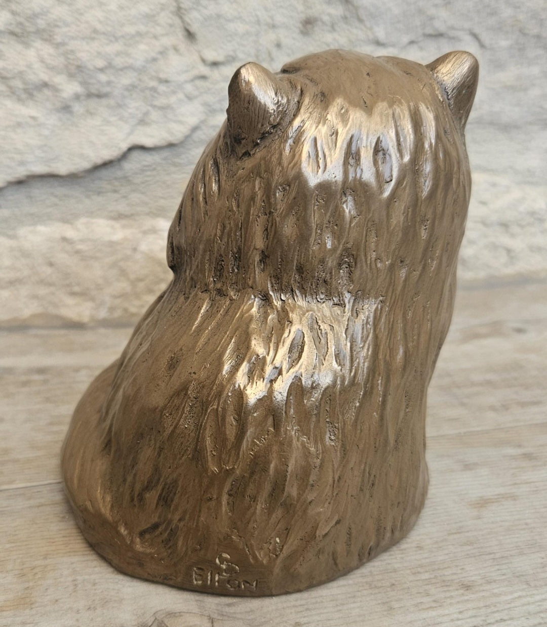 Vintage Heavy Sitting Fat Cat Figure Sculpture Cold Cast Bronze-Resin Signed 11cm Tall