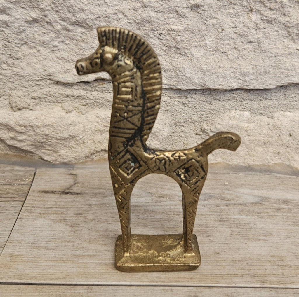 Mid-Century Brass Horse Figure Greek Etruscan Style 9cm Tall